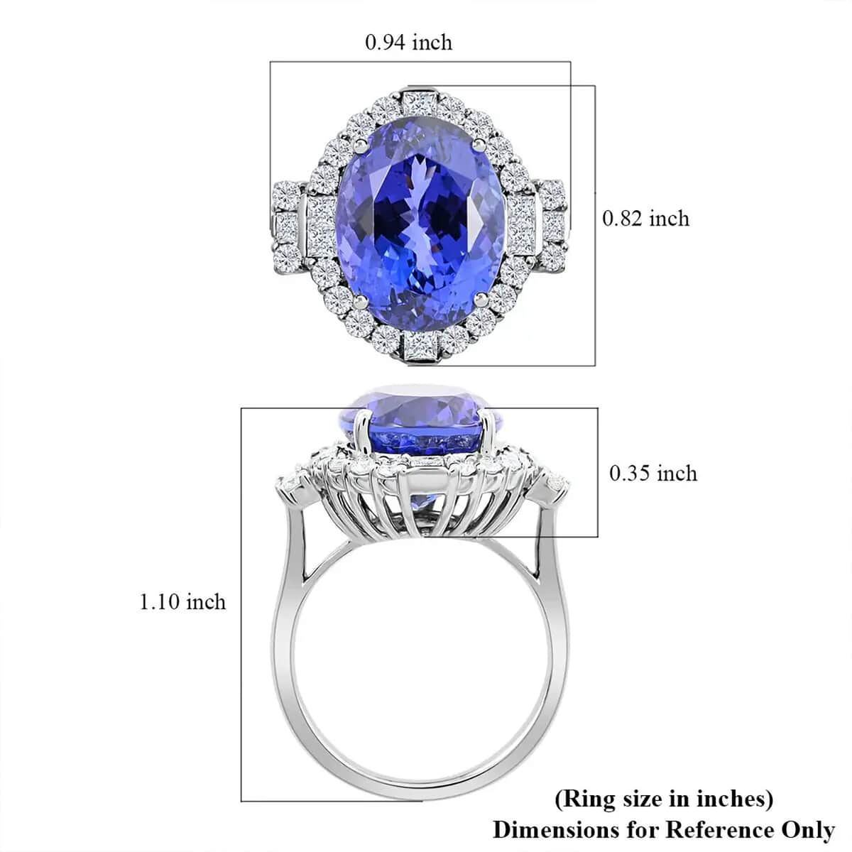 Certified & Appraised Rhapsody 950 Platinum AAAA Tanzanite and E-F VS Diamond Halo Ring (Size 10.0) 9.35 Grams 10.75 ctw image number 6