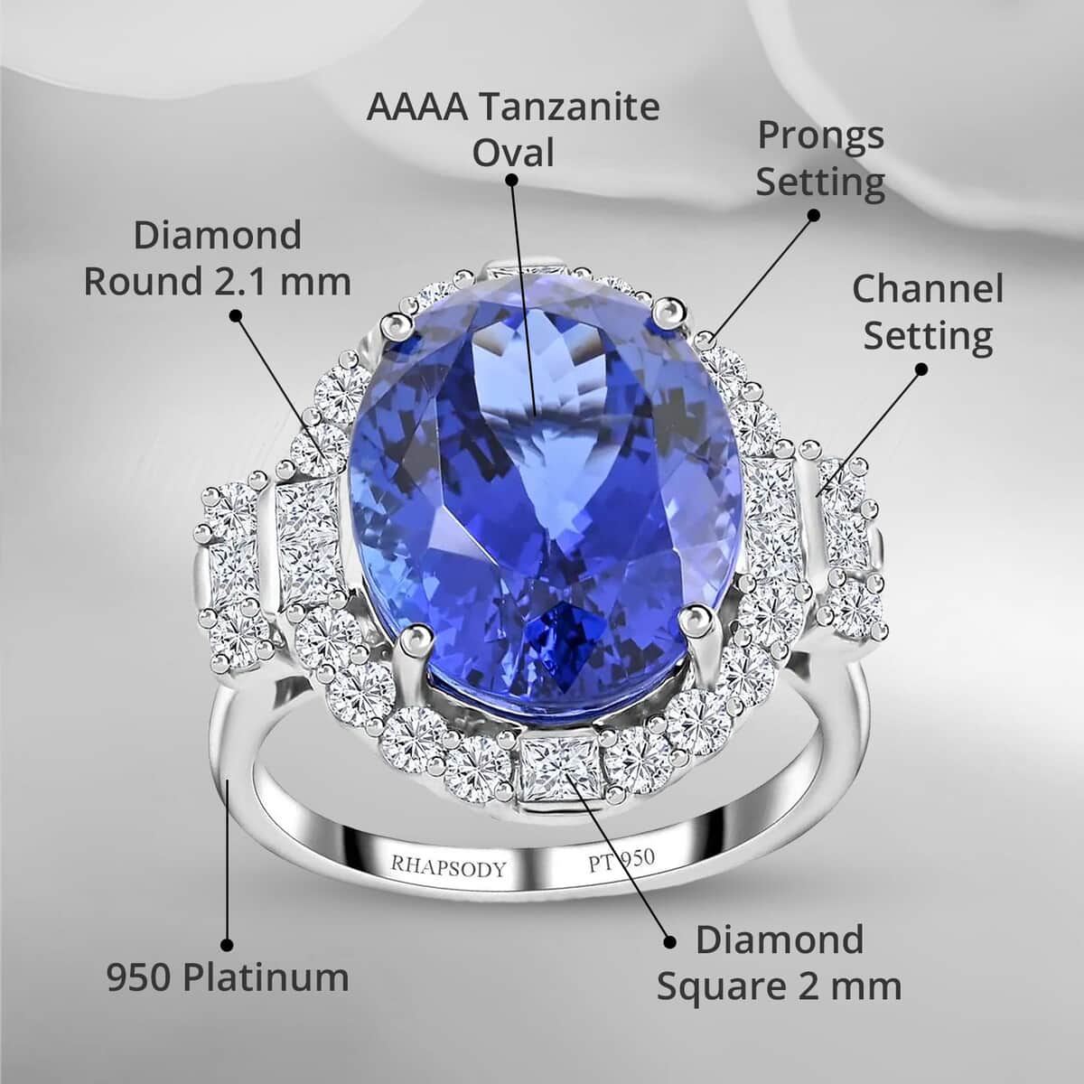 Certified & Appraised Rhapsody AAAA Tanzanite and E-F VS Diamond 10.75 ctw Halo Ring in 950 Platinum (Size 6.0) 9.35 Grams image number 4