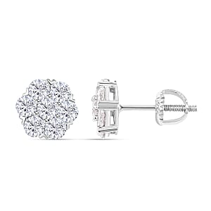 Moissanite Stud Earrings in Rhodium Over Sterling Silver 1.10 ctw