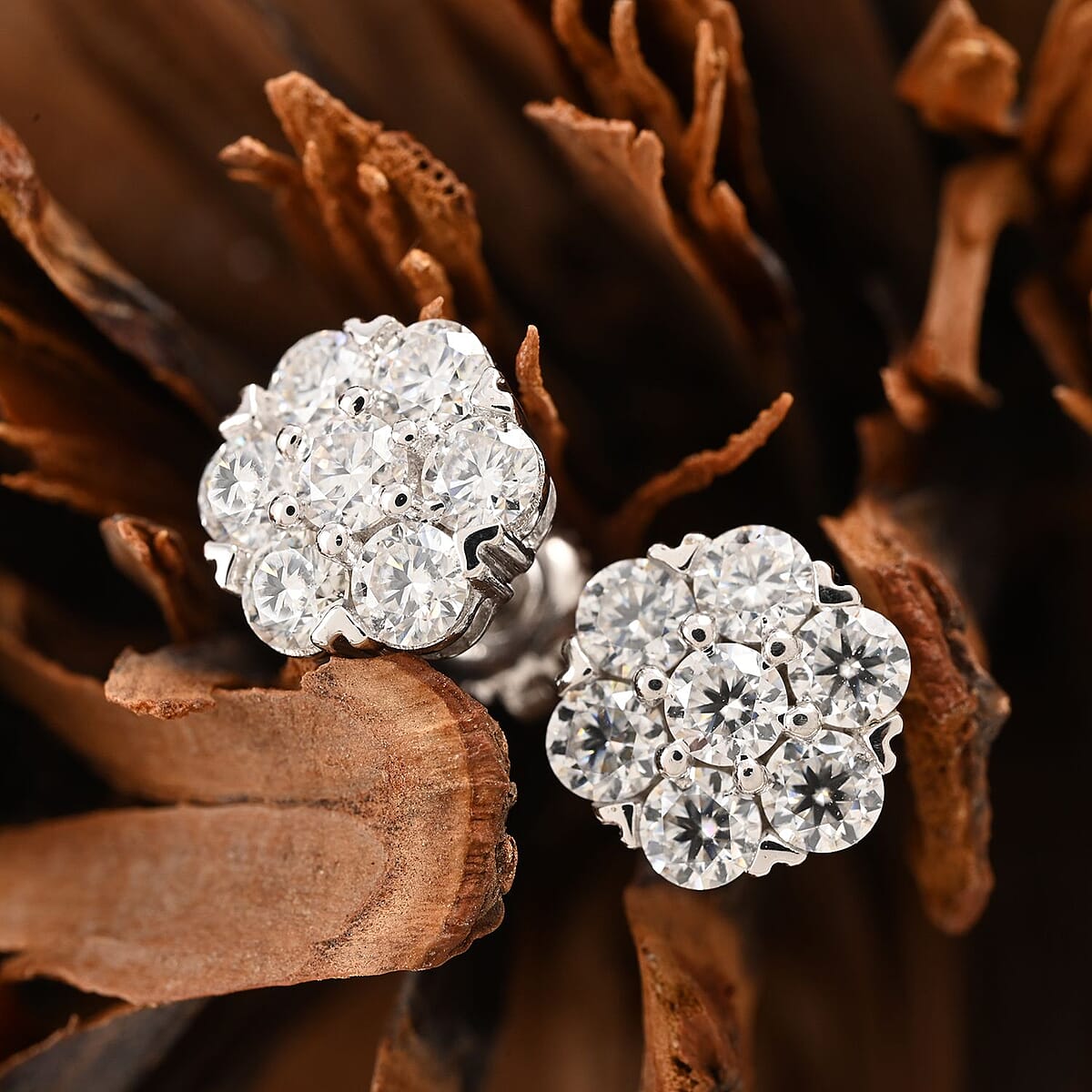 Moissanite Stud Earrings in Rhodium Over Sterling Silver 1.10 ctw image number 1