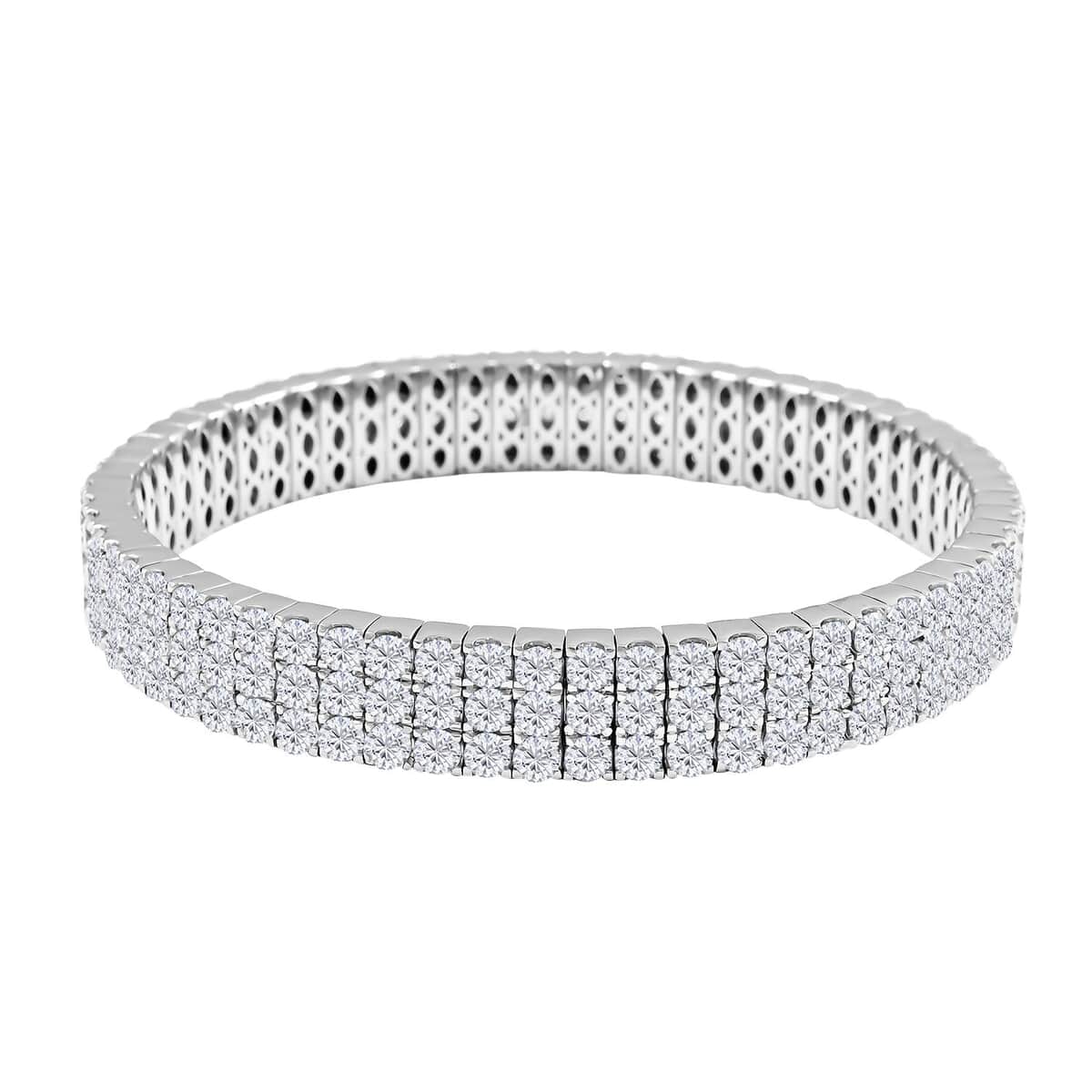 Moissanite 3 Row Bracelet in Rhodium Over Sterling Silver (7.00 In) 18.15 ctw image number 0