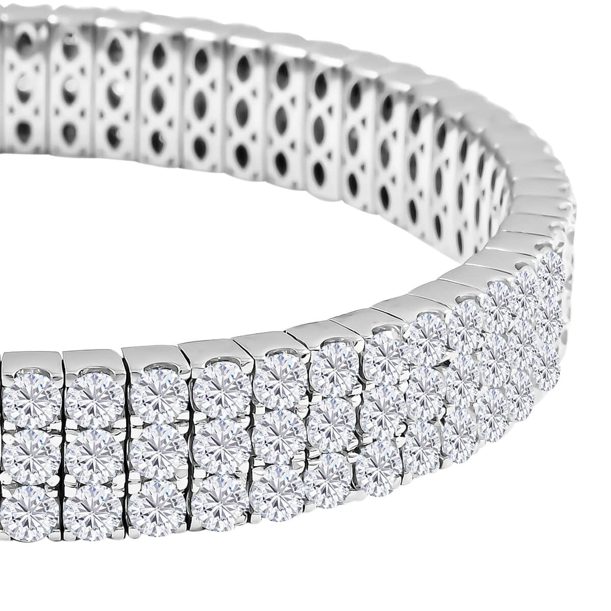 Moissanite 3 Row Bracelet in Rhodium Over Sterling Silver (7.50 In) 18.15 ctw image number 3