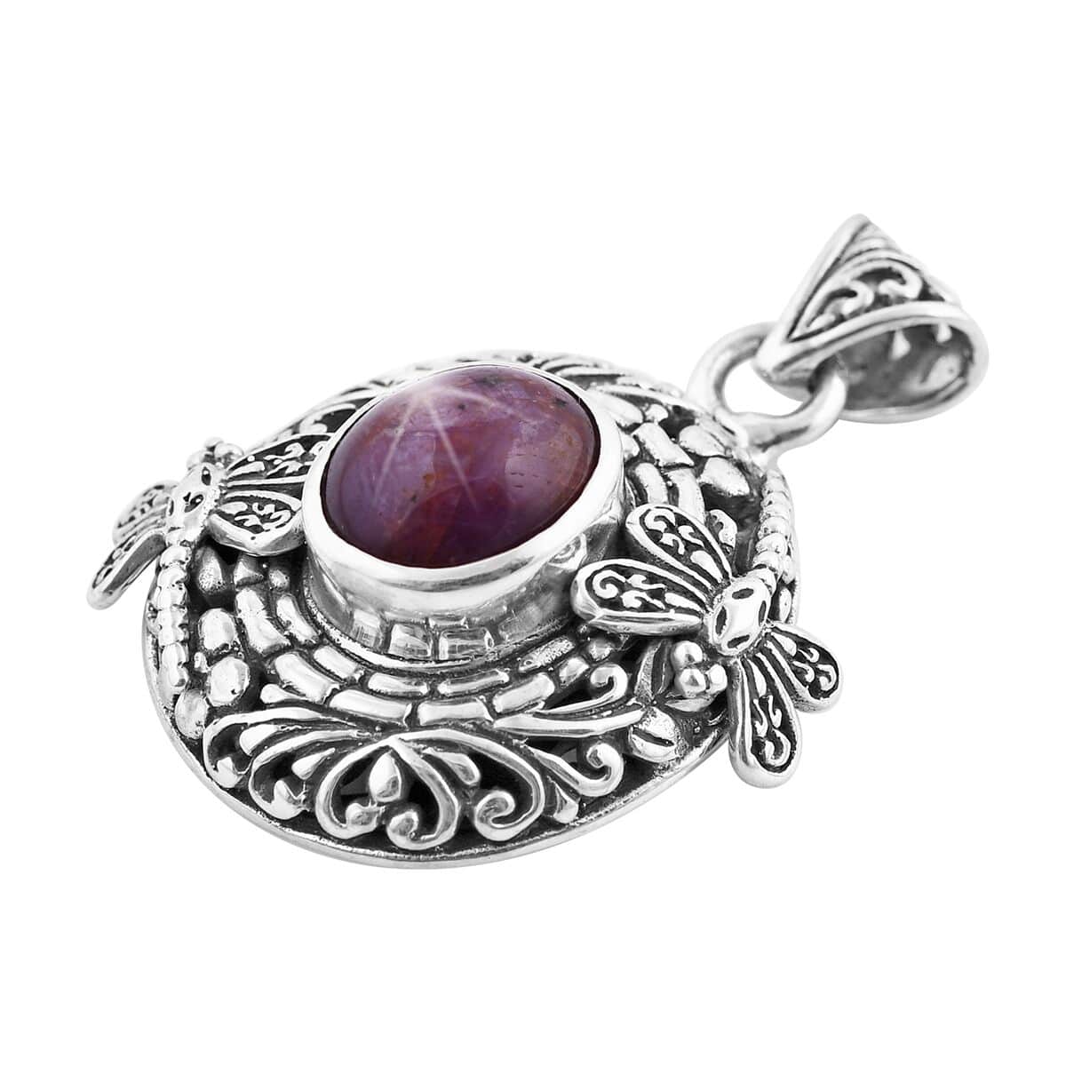 Bali Legacy Indian Star Ruby Dragonfly Pendant in Sterling Silver 6.15 ctw image number 3