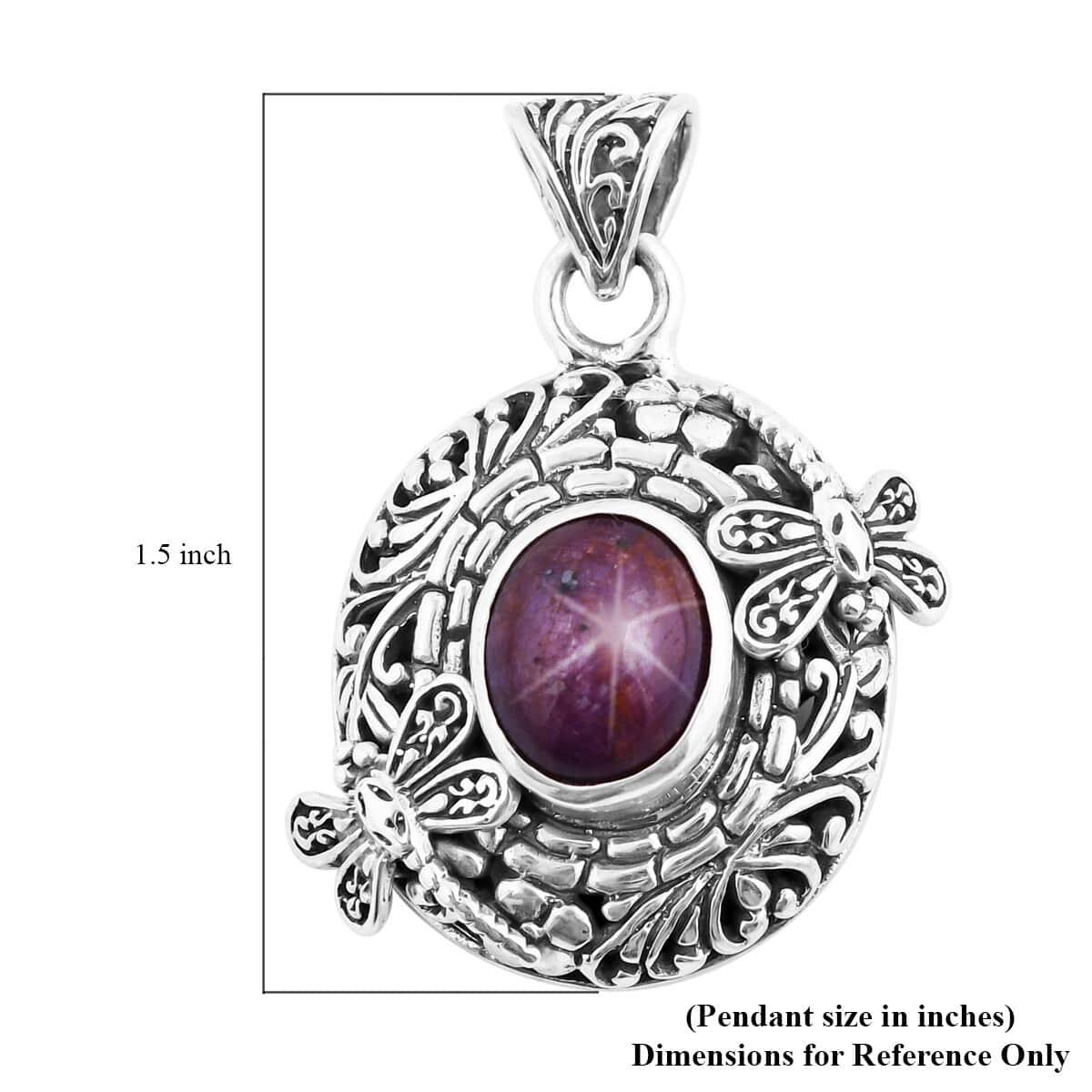 Bali Legacy Indian Star Ruby Dragonfly Pendant in Sterling Silver 6.15 ctw image number 5