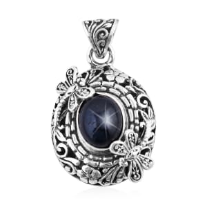 Bali Legacy Blue Star Sapphire (DF) Dragonfly Pendant in Sterling Silver 6.40 ctw