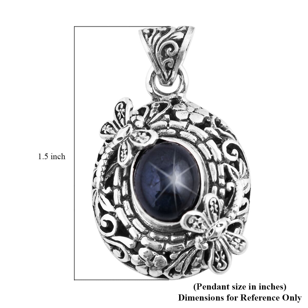 Bali Legacy Blue Star Sapphire (DF) Dragonfly Pendant in Sterling Silver 6.40 ctw image number 5