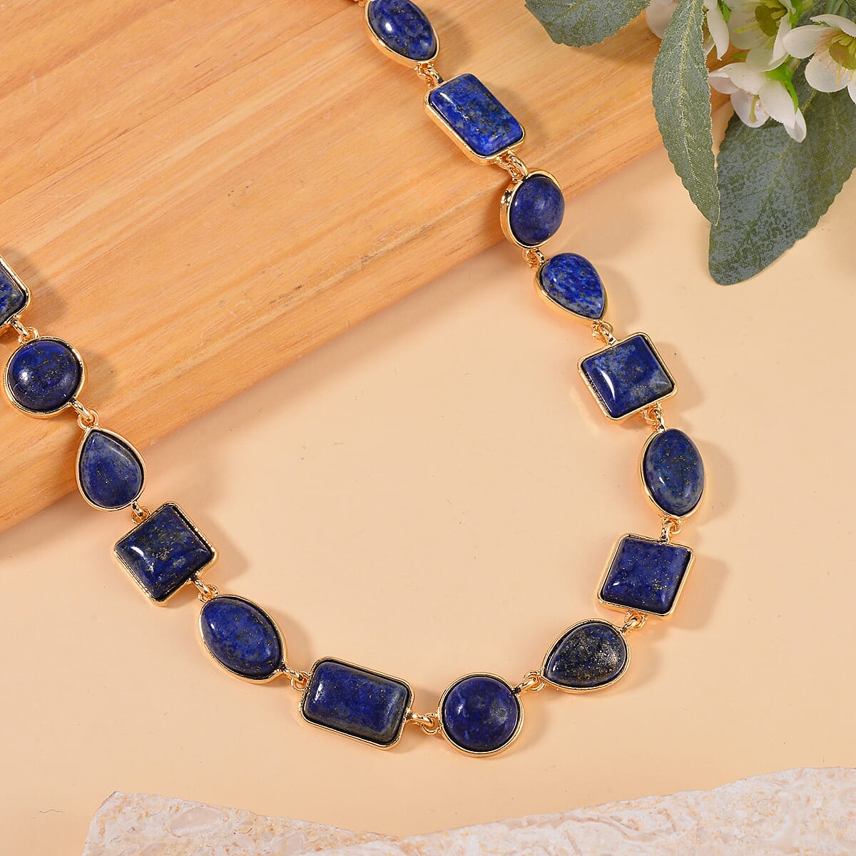 Lapis Lazuli 160.00 ctw Necklace 18-20 Inches in Goldtone image number 1