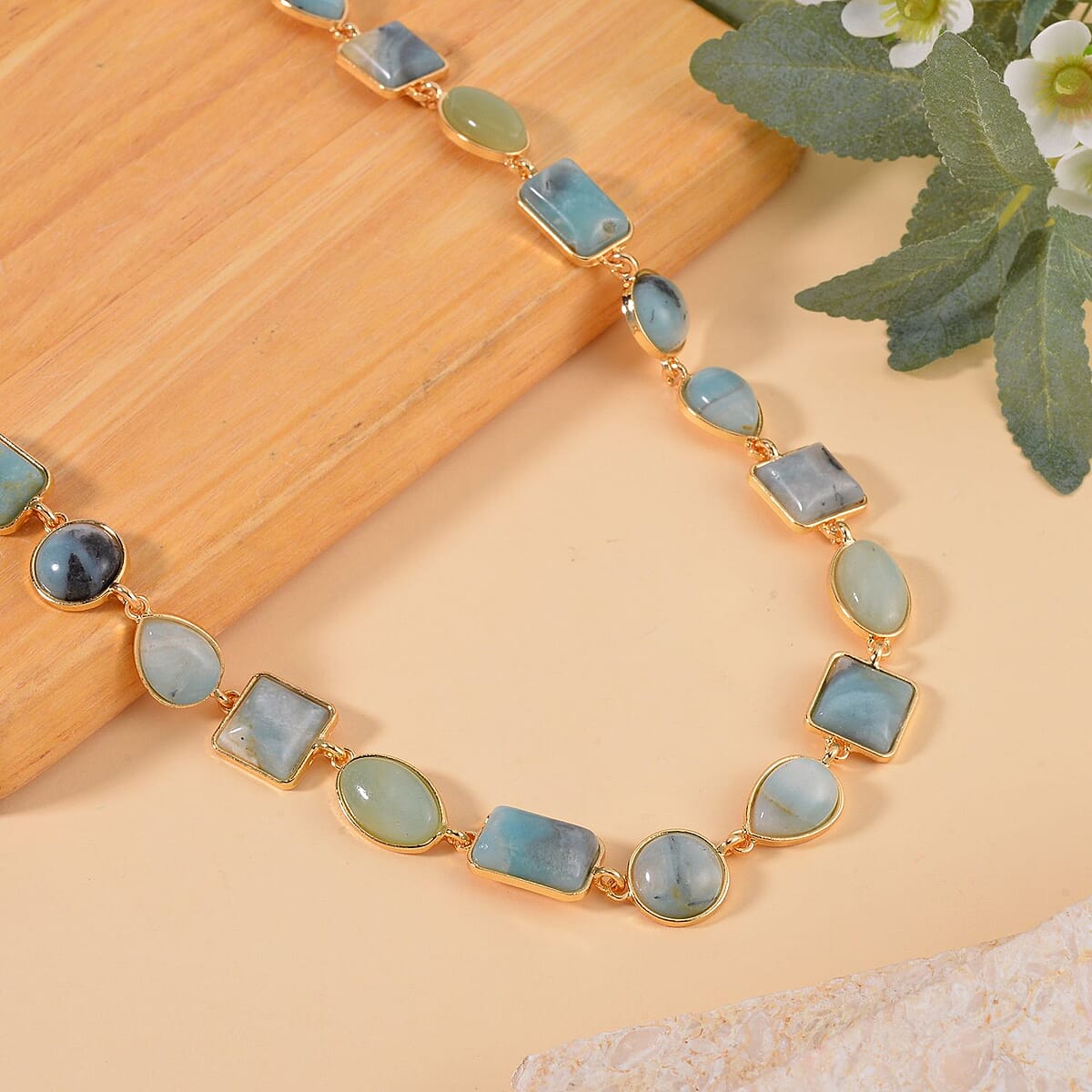 Multi Color Amazonite 160.00 ctw Necklace 18-20 Inches in Goldtone image number 1