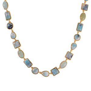 Multi Color Amazonite 160.00 ctw Necklace 18-20 Inches in Goldtone
