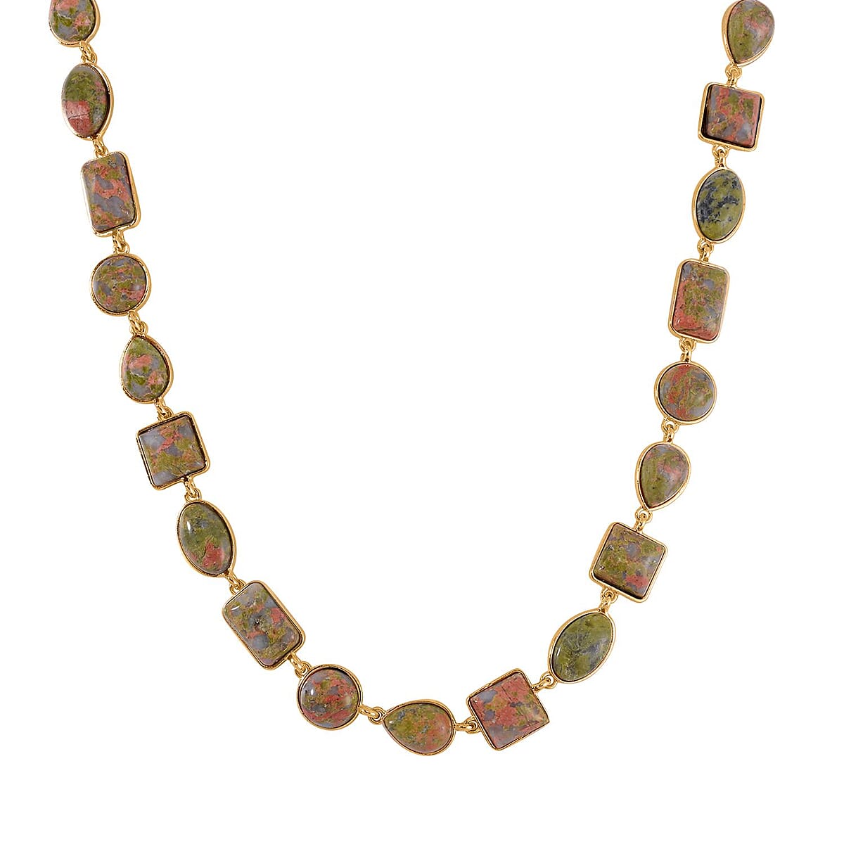 Unakite Necklace 18-20 Inches in Goldtone 160.00 ctw image number 2
