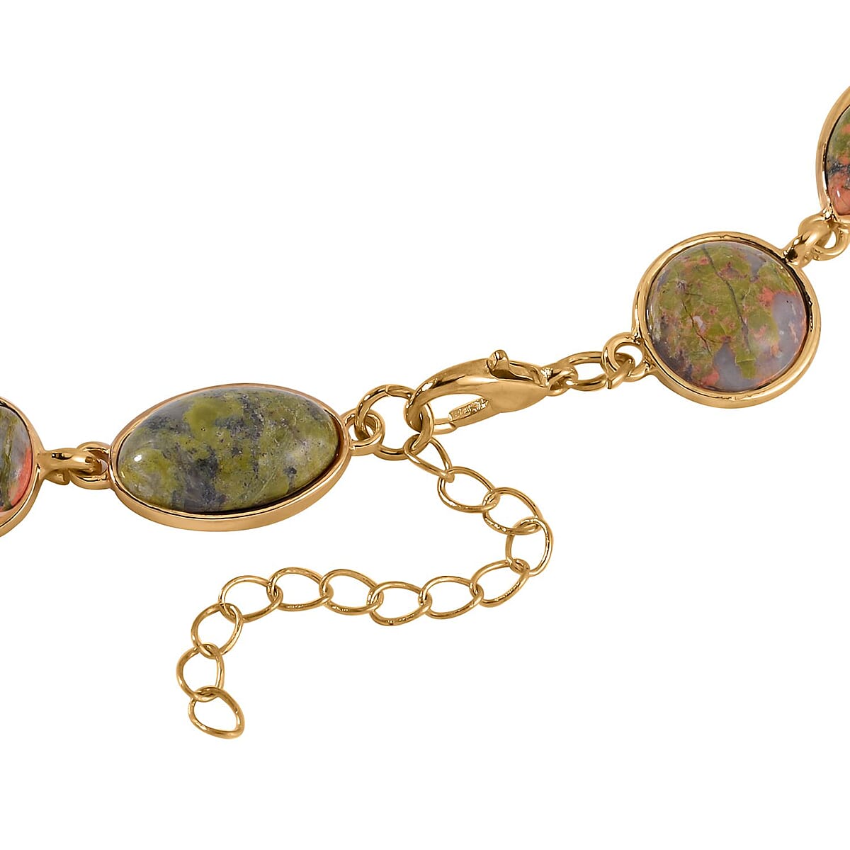 Unakite Necklace 18-20 Inches in Goldtone 160.00 ctw image number 3