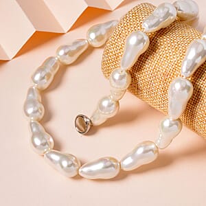 White Shell Pearl Necklace in Stainless Steel 20 Inches