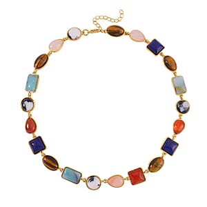 Multi Gemstone Necklace 18-20 Inches in Goldtone 160.00 ctw