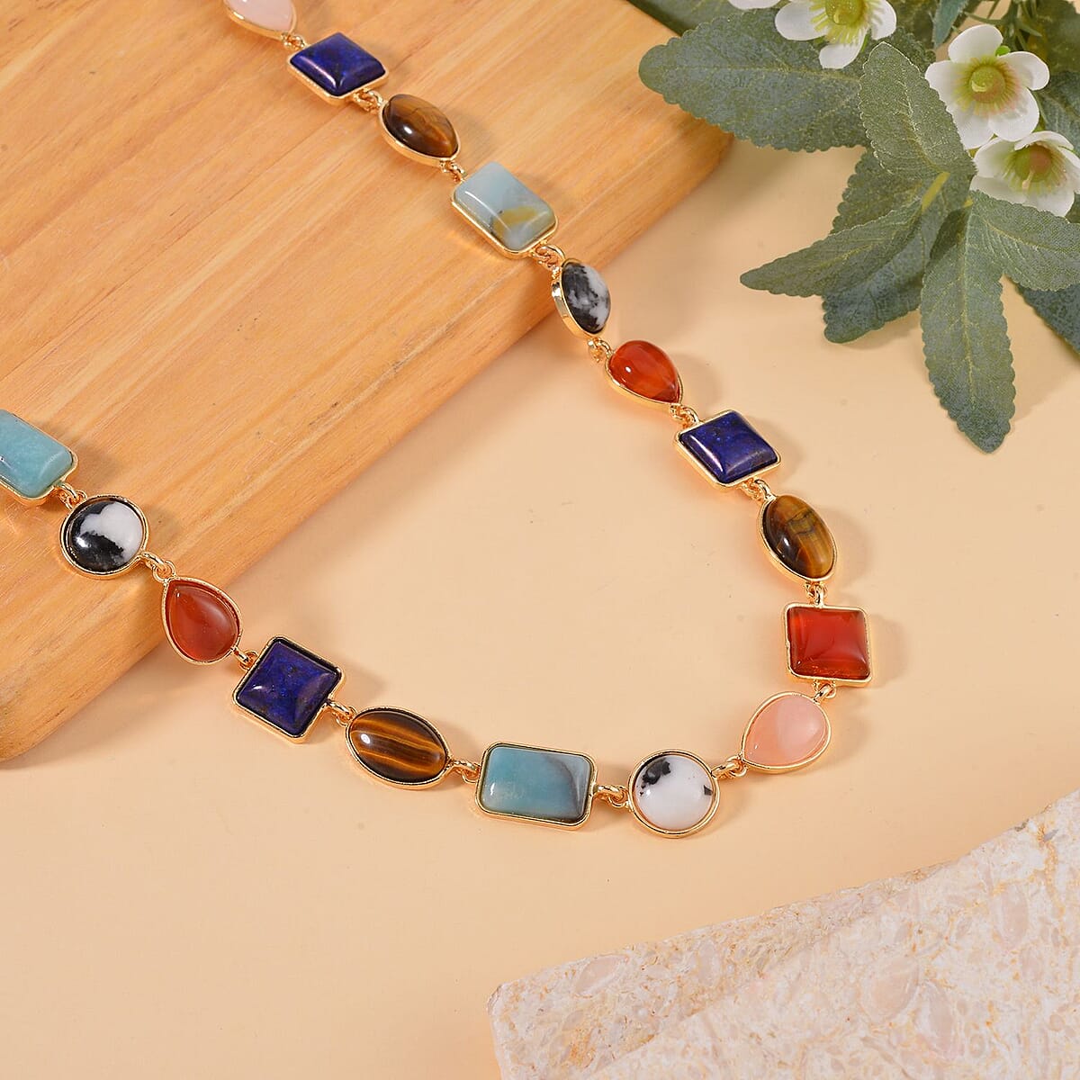 Multi Gemstone 160.00 ctw Necklace 18-20 Inches in Goldtone image number 1