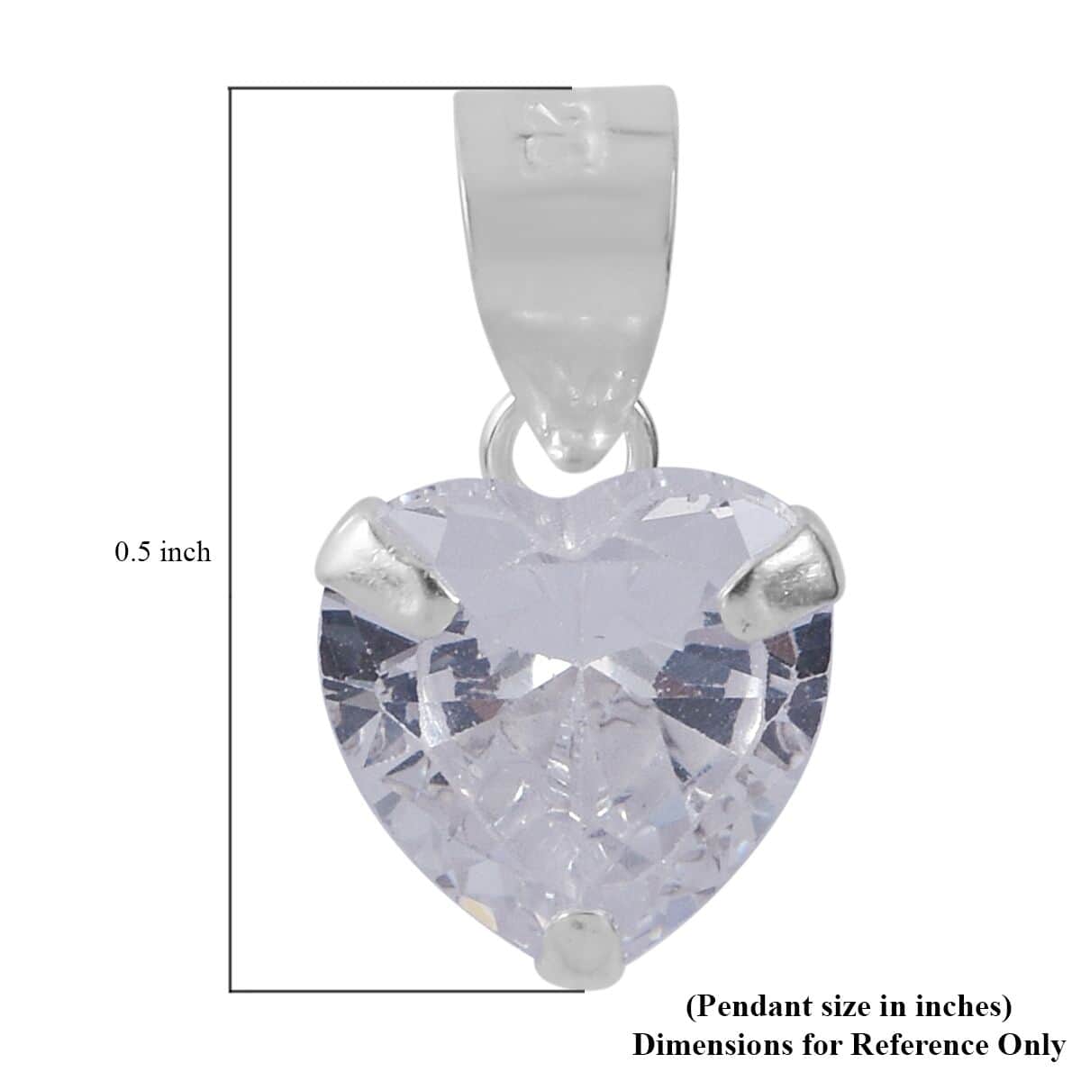 Simulated Diamond Solitaire Heart Pendant in Sterling Silver 3.25 ctw image number 4