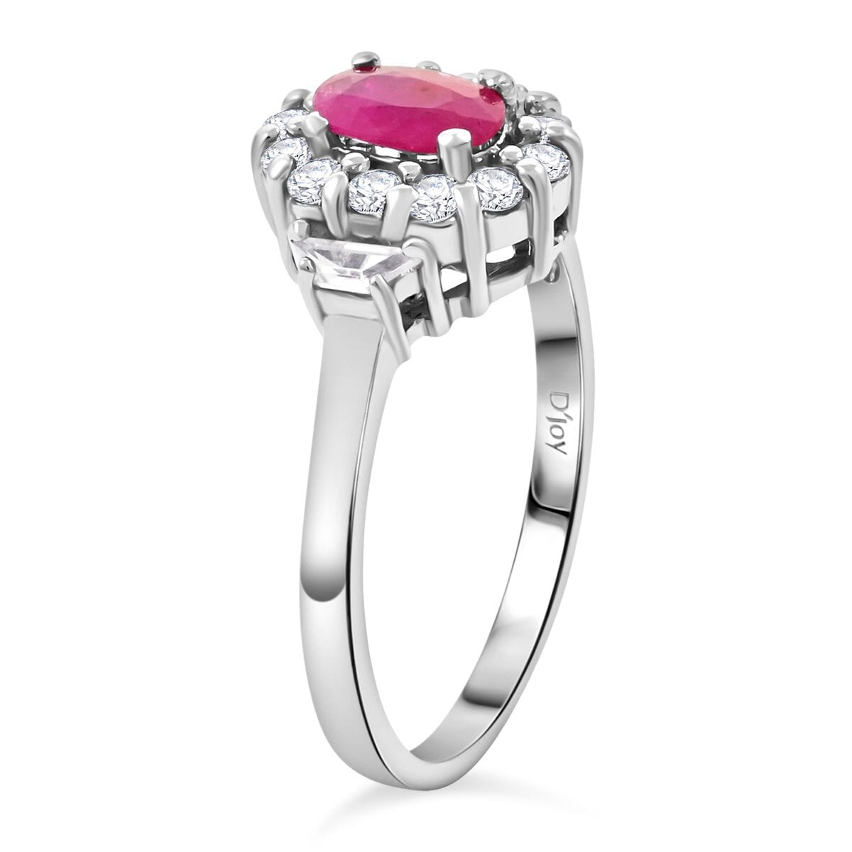 Premium Montepuez Ruby,  White Zircon Halo Ring in Platinum Over Sterling Silver (Size 10.0) 1.20 ctw image number 3