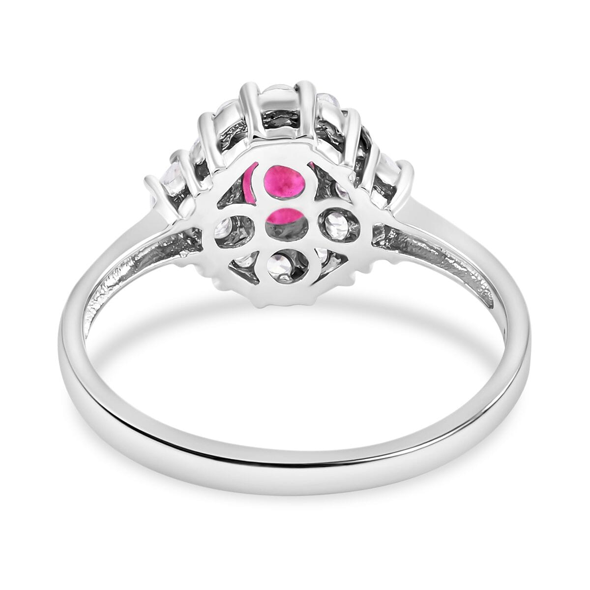 Premium Montepuez Ruby,  White Zircon Halo Ring in Platinum Over Sterling Silver (Size 10.0) 1.20 ctw image number 4