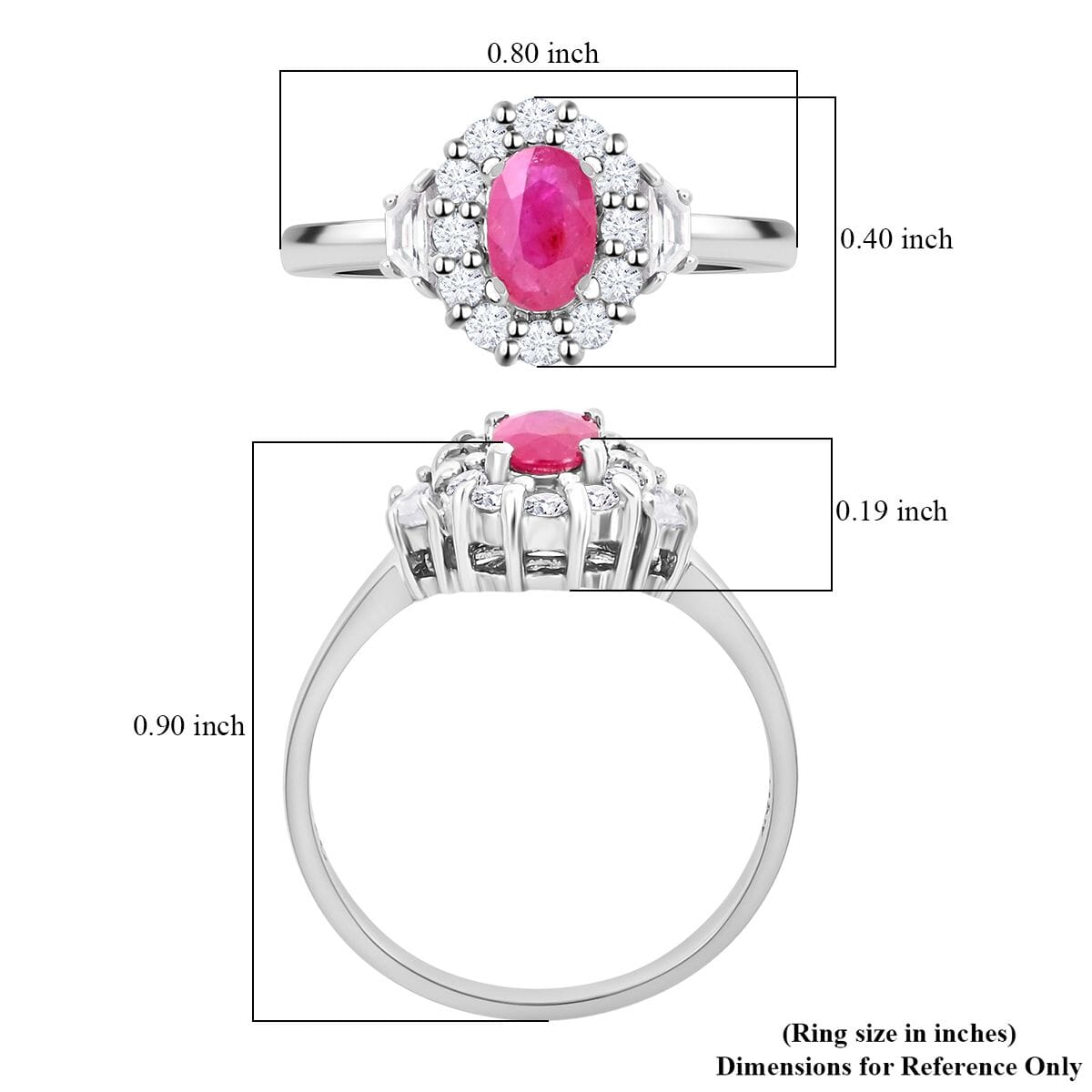 Premium Montepuez Ruby,  White Zircon Halo Ring in Platinum Over Sterling Silver (Size 10.0) 1.20 ctw image number 5