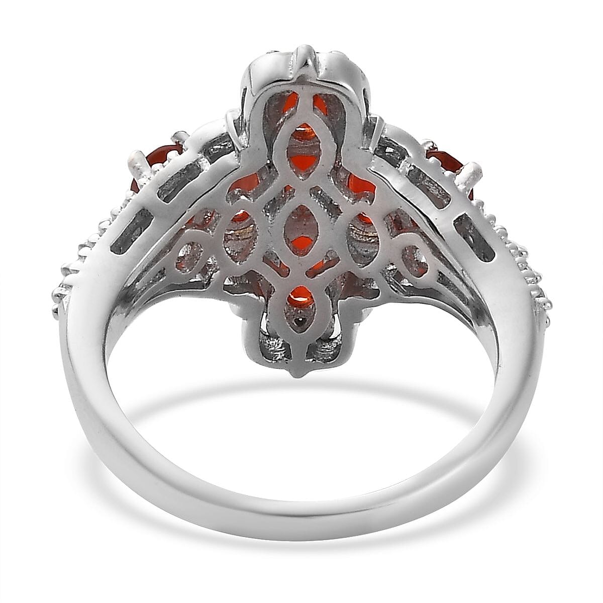 Mexican Cherry Fire Opal and White Zircon Cross Ring in Vermeil YG and Platinum Over Sterling Silver (Size 10.0) 2.00 ctw image number 4