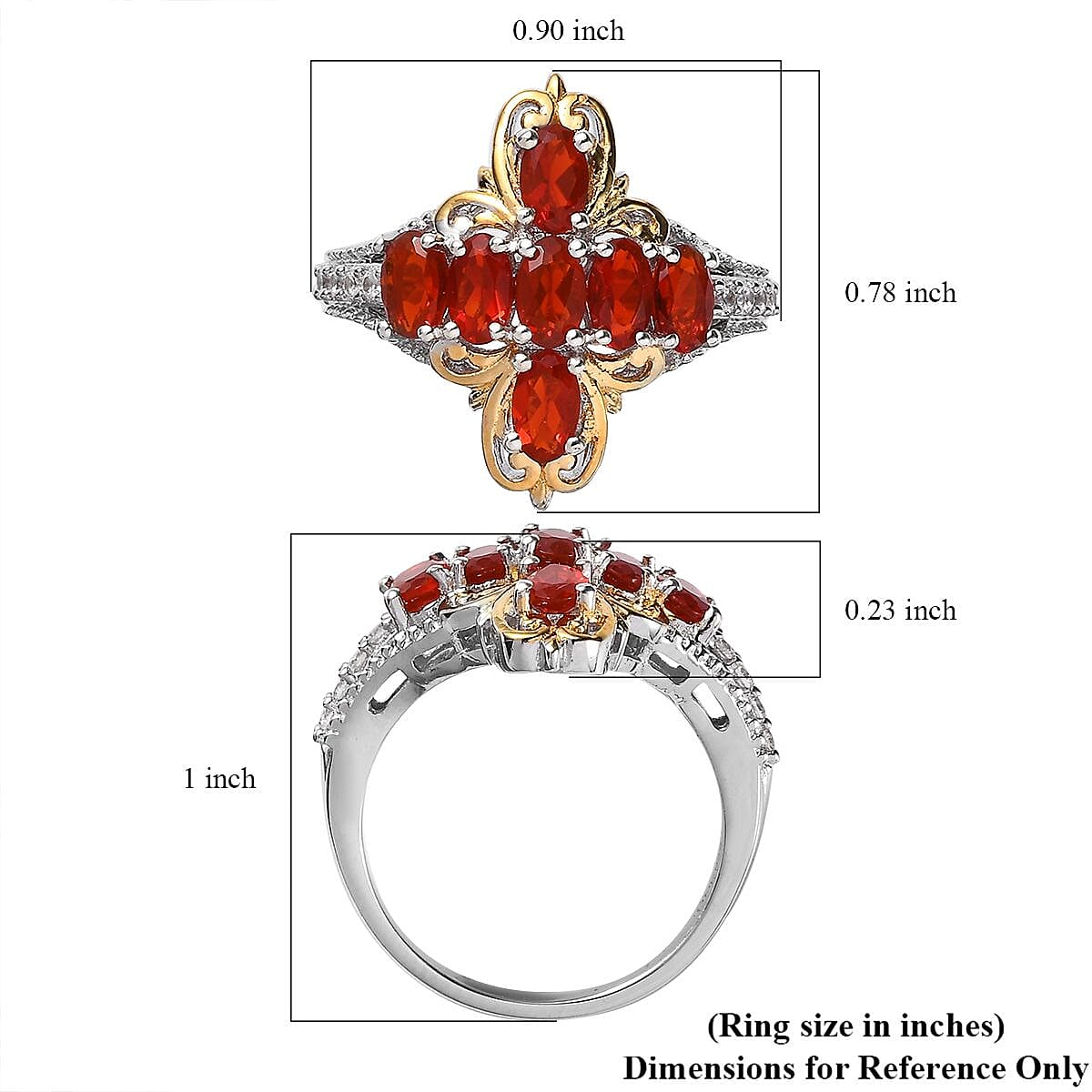Mexican Cherry Fire Opal and White Zircon Cross Ring in Vermeil YG and Platinum Over Sterling Silver (Size 10.0) 2.00 ctw