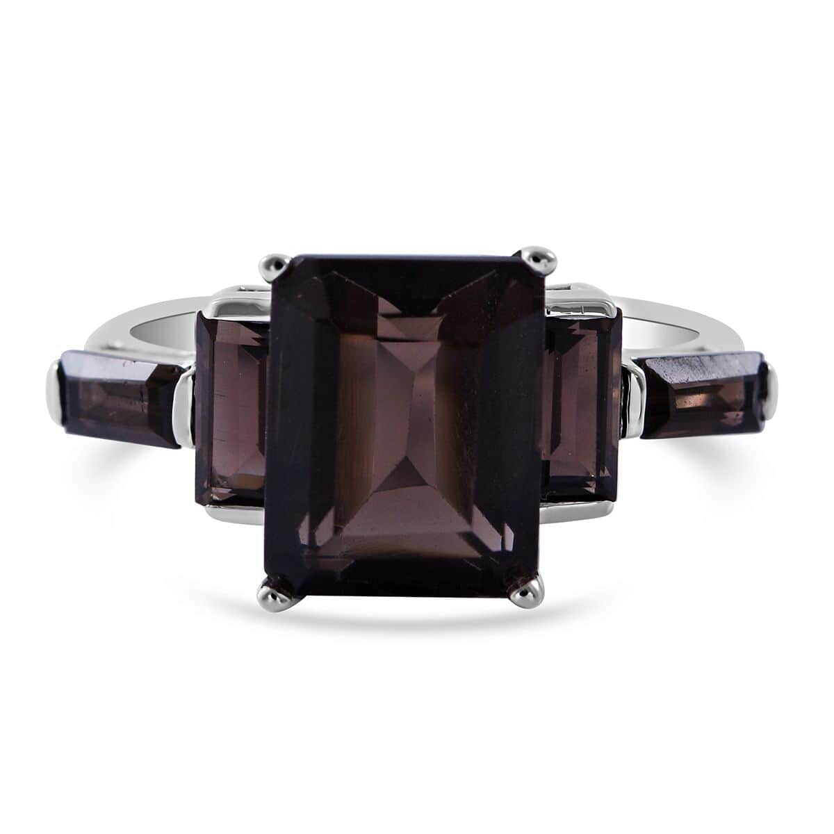 Brazilian Smoky Quartz 5 Stone Ring in Platinum Over Sterling Silver (Size 10.0) 4.40 ctw image number 0