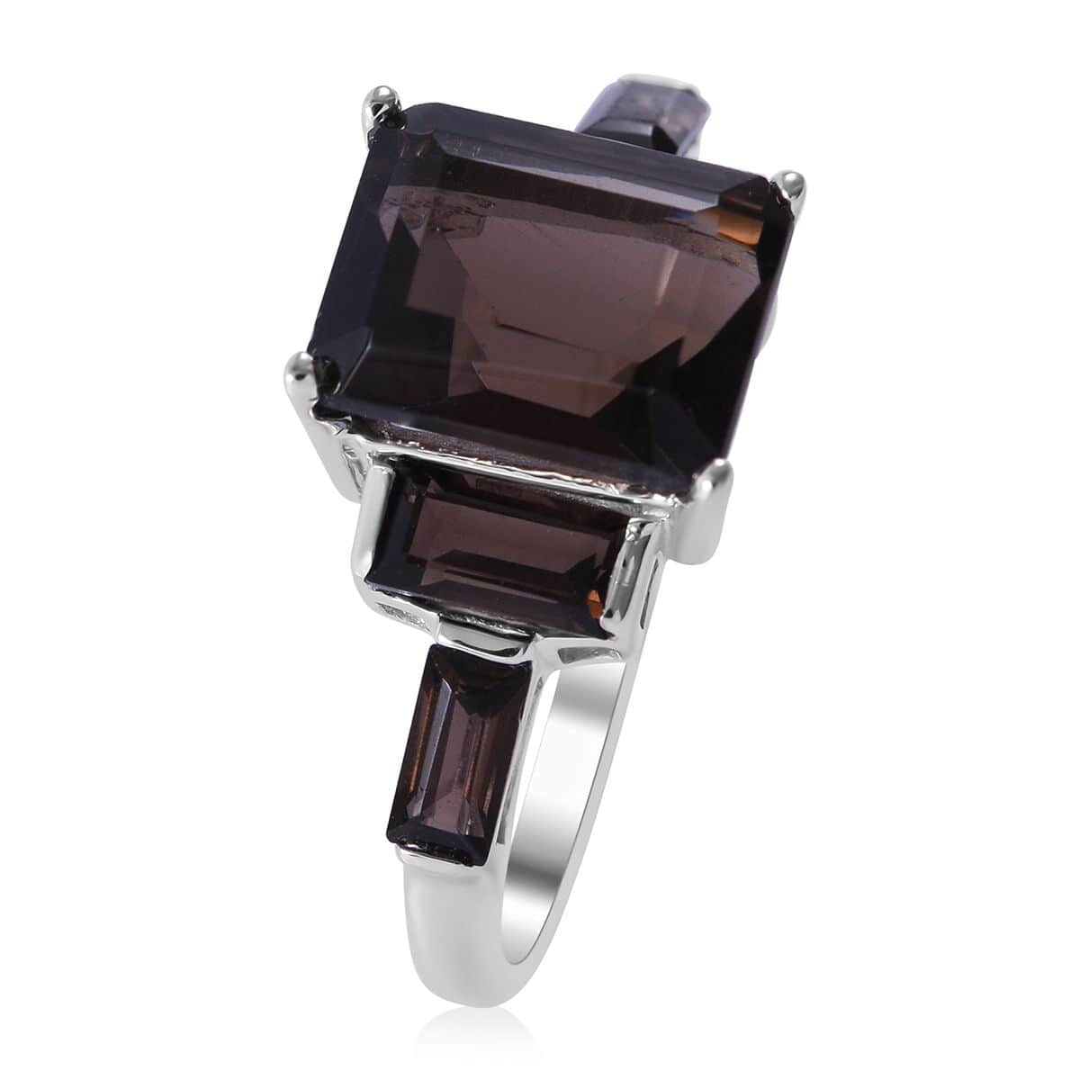 Brazilian Smoky Quartz 5 Stone Ring in Platinum Over Sterling Silver (Size 10.0) 4.40 ctw image number 2