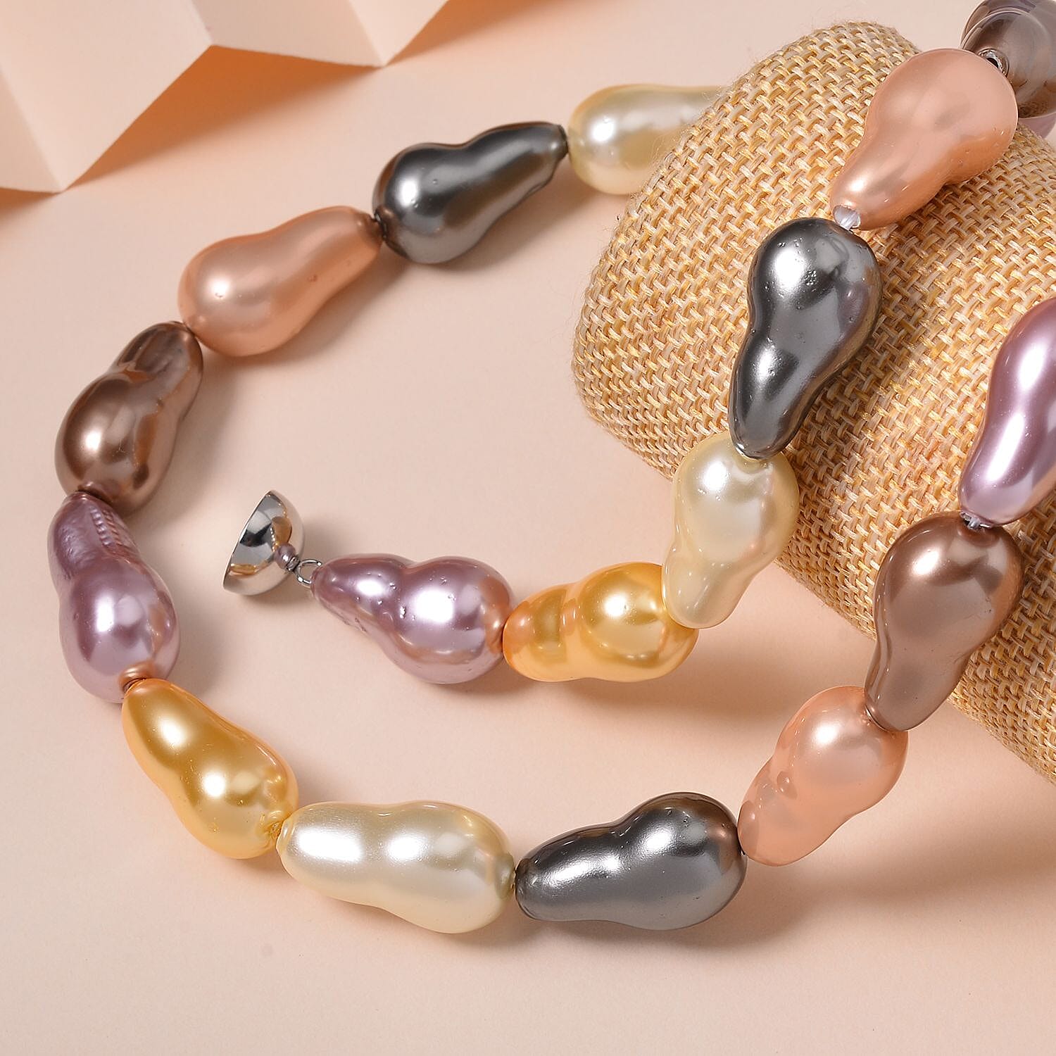 Multi Color Shell Pearl Necklace in Stainless Steel 20 Inches