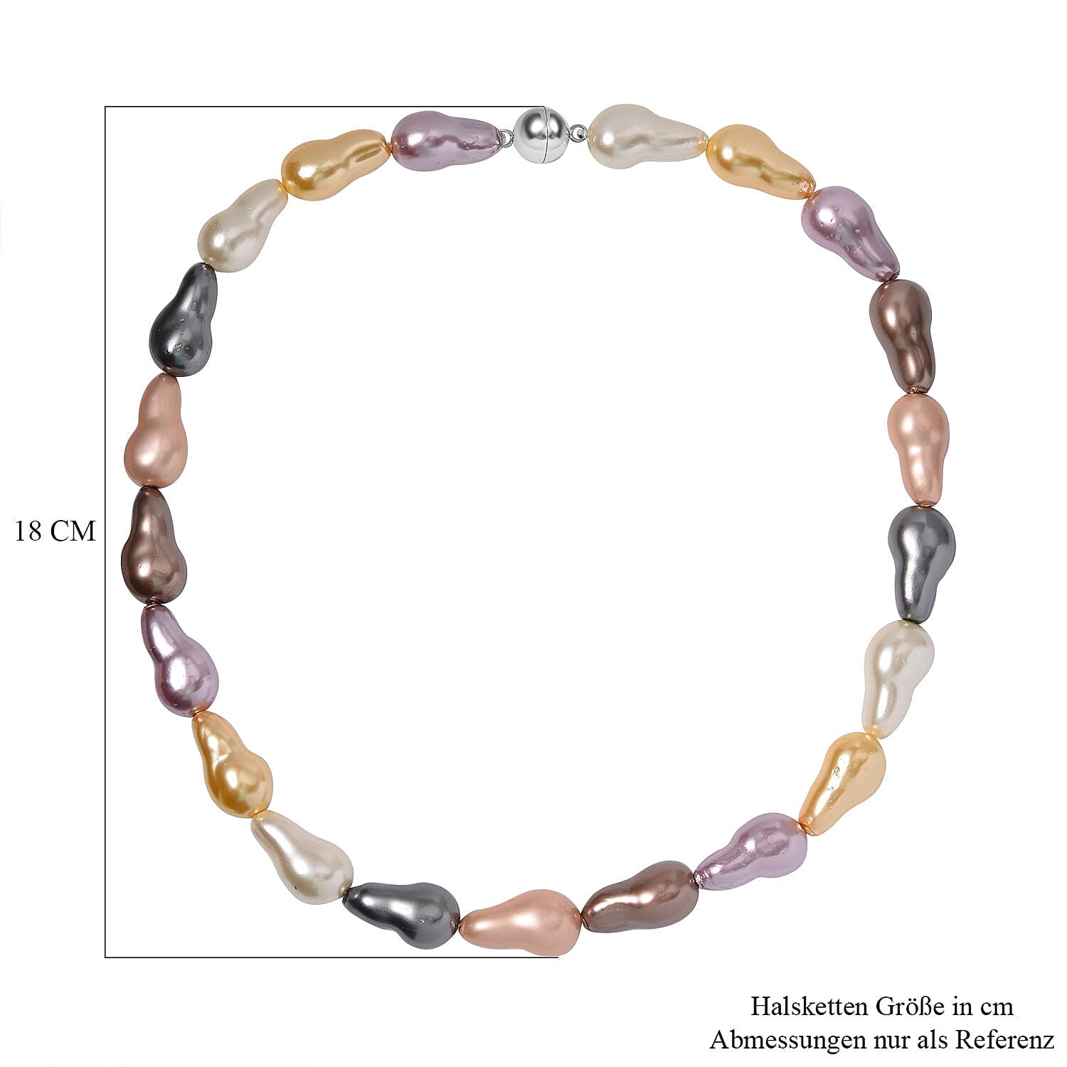 Multi Color Shell Pearl Necklace in Stainless Steel 20 Inches