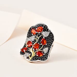 Mexican Cherry Fire Opal and Multi Gemstone Ring in Vermeil YG and Platinum Over Sterling Silver (Size 7.0) 3.25 ctw