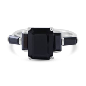 Thai Black Spinel 5 Stone Ring in Platinum Over Sterling Silver (Size 10.0) 4.60 ctw