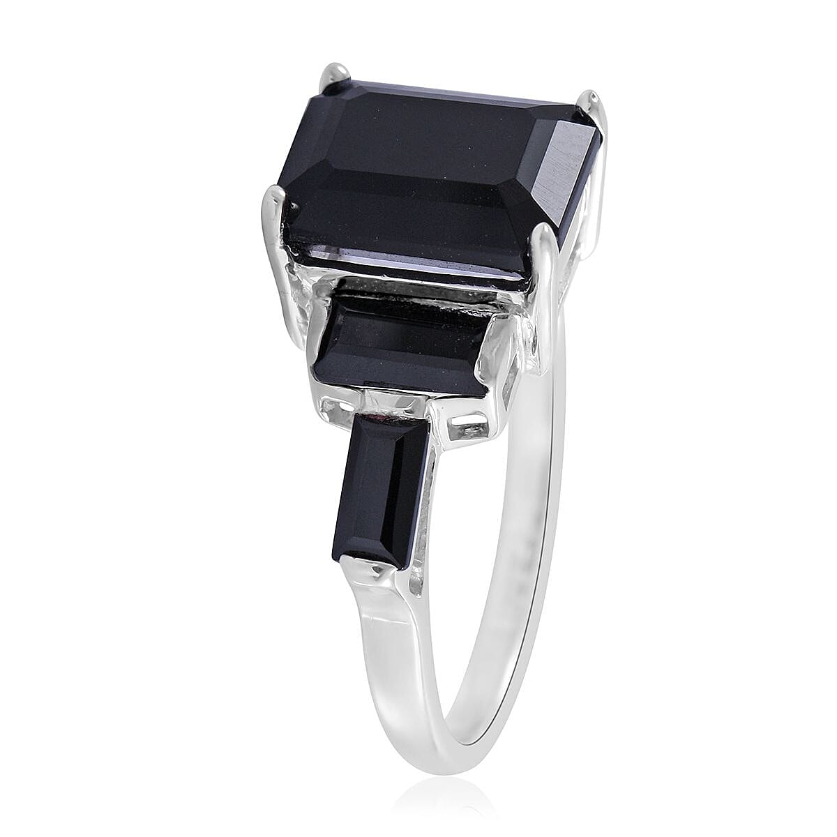 Thai Black Spinel 5 Stone Ring in Platinum Over Sterling Silver (Size 9.0) 4.60 ctw image number 2