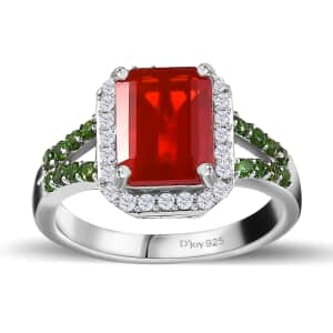 Mexican Cherry Fire Opal and Multi Gemstone Split Shank Ring in Platinum Over Sterling Silver (Size 10.0) 2.65 ctw