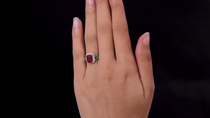 Mexican Cherry Fire Opal, Multi Gemstone Split Shank Ring in Platinum Over Sterling Silver (Size 10.0) (Del. in 3-5 Days) 2.65 ctw