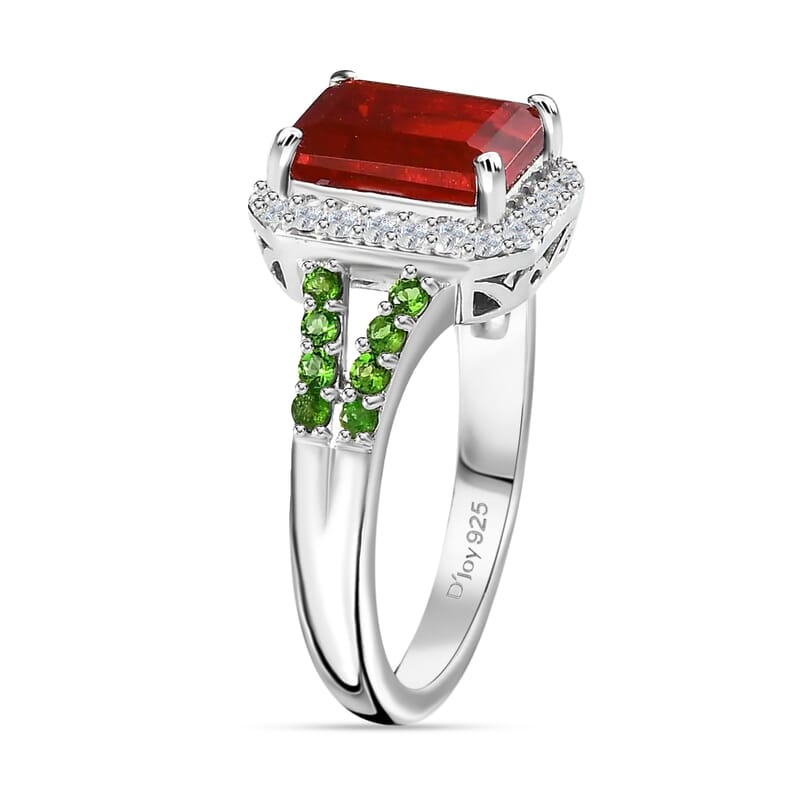 Mexican Cherry Fire Opal and Multi Gemstone Split Shank Ring in Platinum Over Sterling Silver (Size 10.0) 2.65 ctw