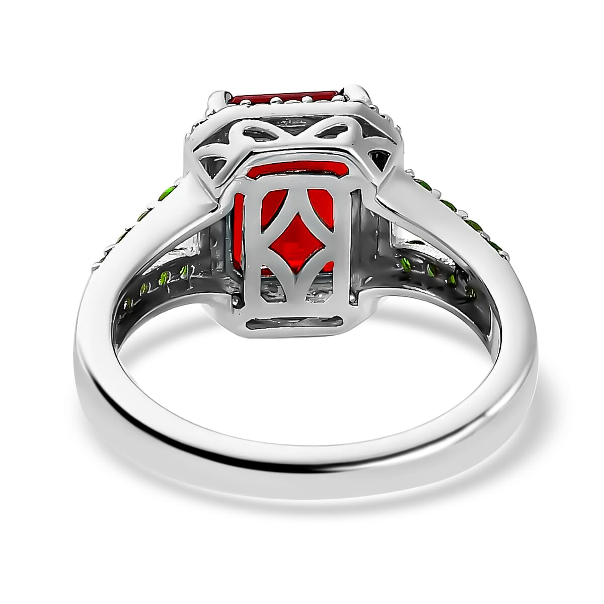 Mexican Cherry Fire Opal, Multi Gemstone Split Shank Ring in Platinum Over Sterling Silver (Size 10.0) (Del. in 3-5 Days) 2.65 ctw image number 4