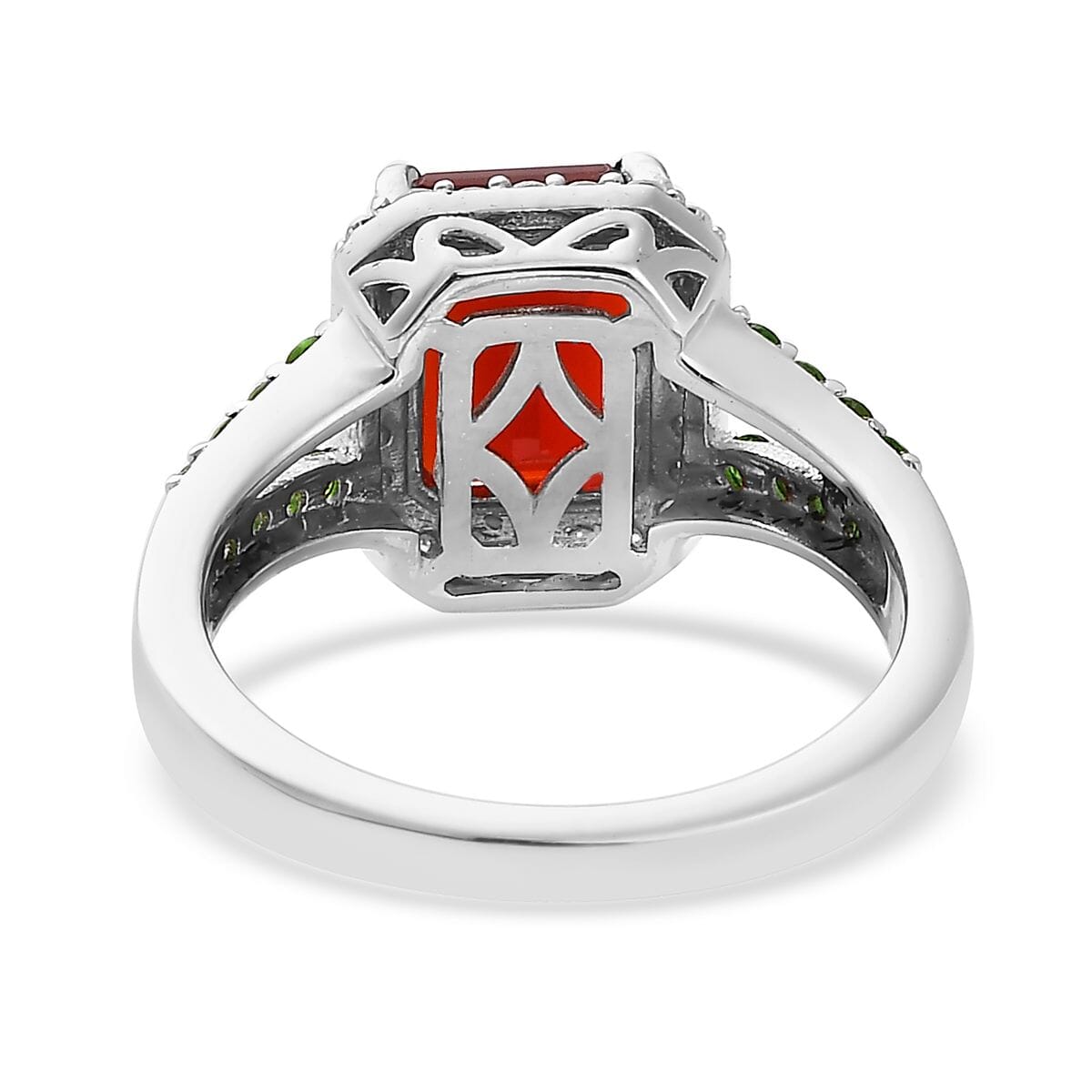 Mexican Cherry Fire Opal and Multi Gemstone Split Shank Ring in Platinum Over Sterling Silver (Size 7.0) 2.65 ctw image number 4