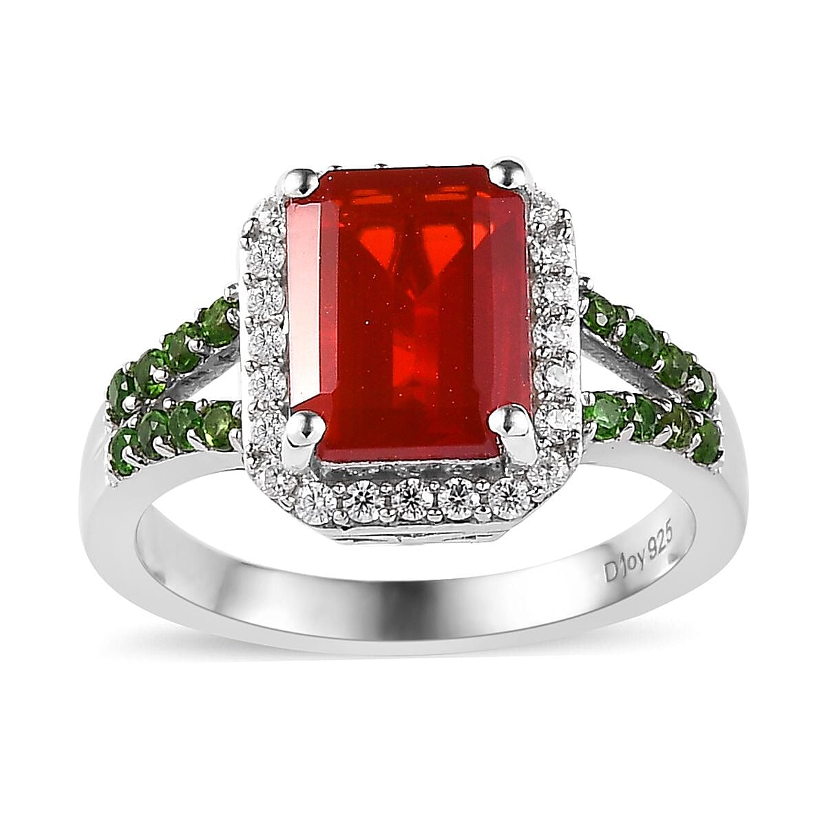 Mexican Cherry Fire Opal and Multi Gemstone Split Shank Ring in Platinum Over Sterling Silver (Size 8.0) 2.65 ctw