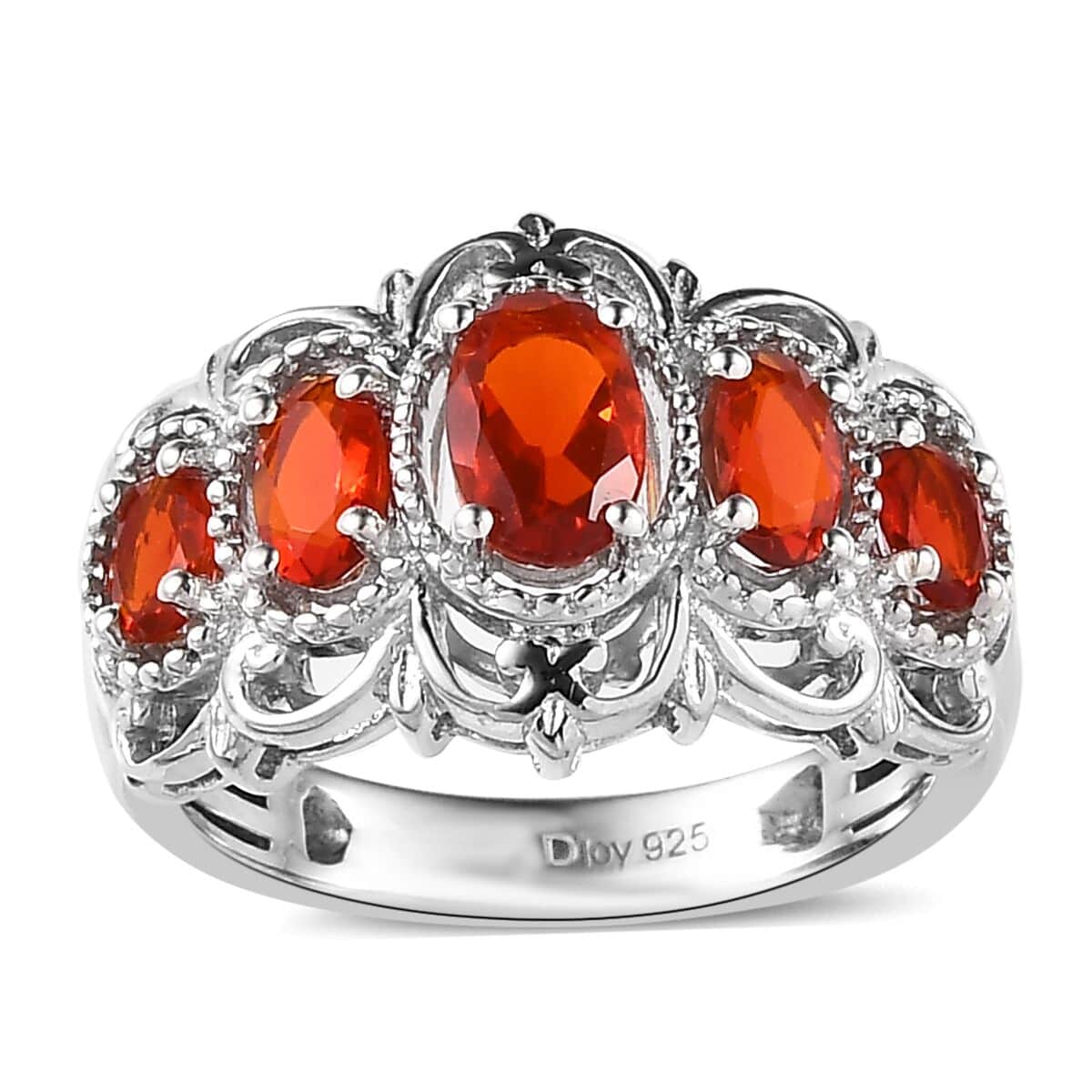 Mexican Cherry Fire Opal 5 Stone Ring in Platinum Over Sterling Silver 1.25 ctw image number 0