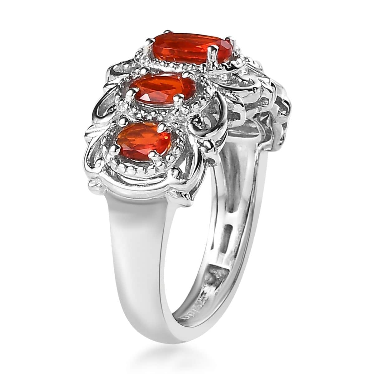 Mexican Cherry Fire Opal 5 Stone Ring in Platinum Over Sterling Silver 1.25 ctw image number 3