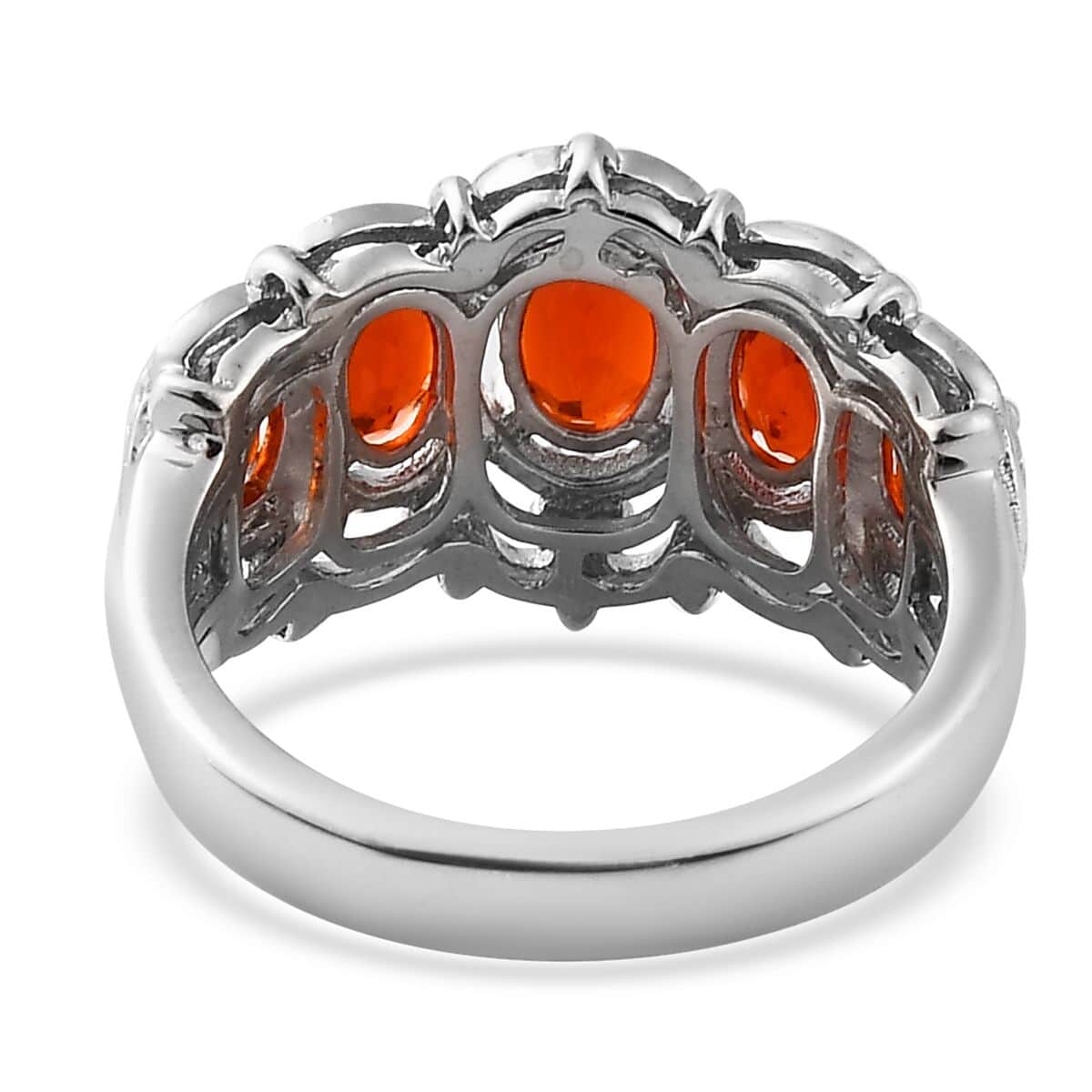 Mexican Cherry Fire Opal 5 Stone Ring in Platinum Over Sterling Silver 1.25 ctw image number 4