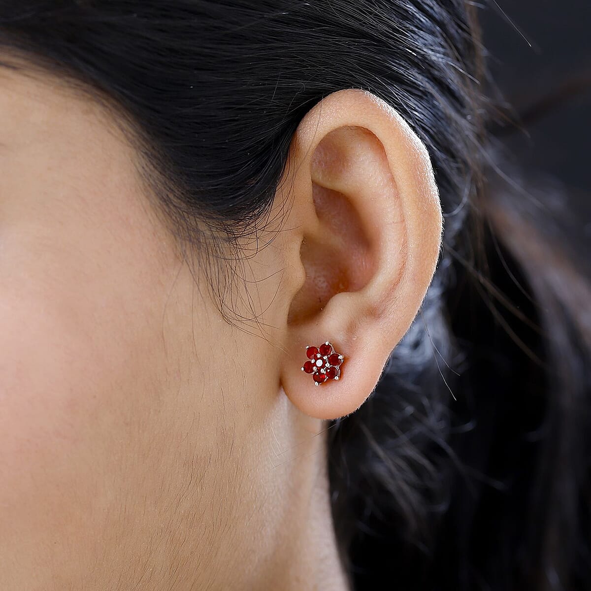 Mexican Cherry Fire Opal Floral Stud Earrings in Platinum Over Sterling Silver 1.25 ctw image number 2