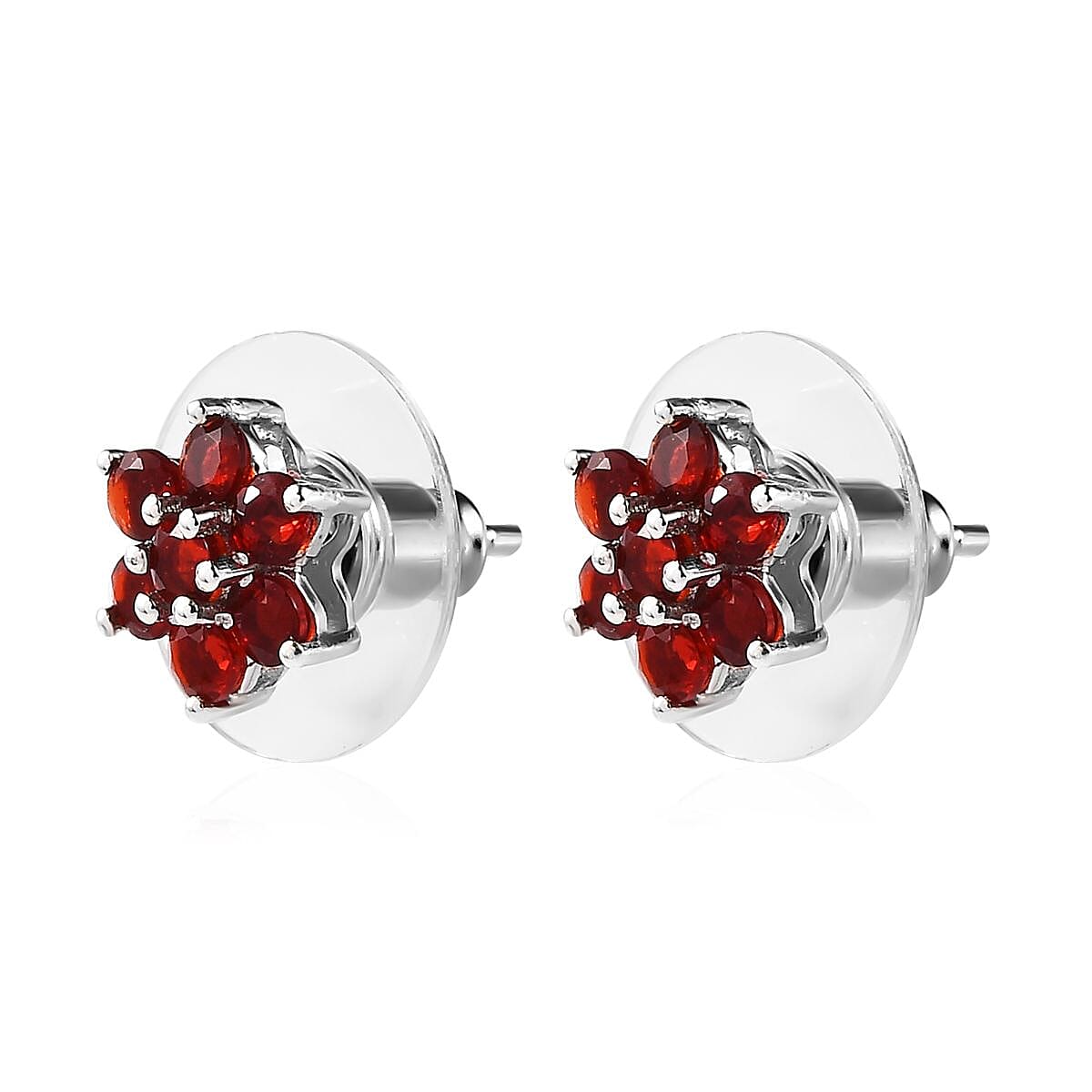 Mexican Cherry Fire Opal Floral Stud Earrings in Platinum Over Sterling Silver 1.25 ctw image number 3