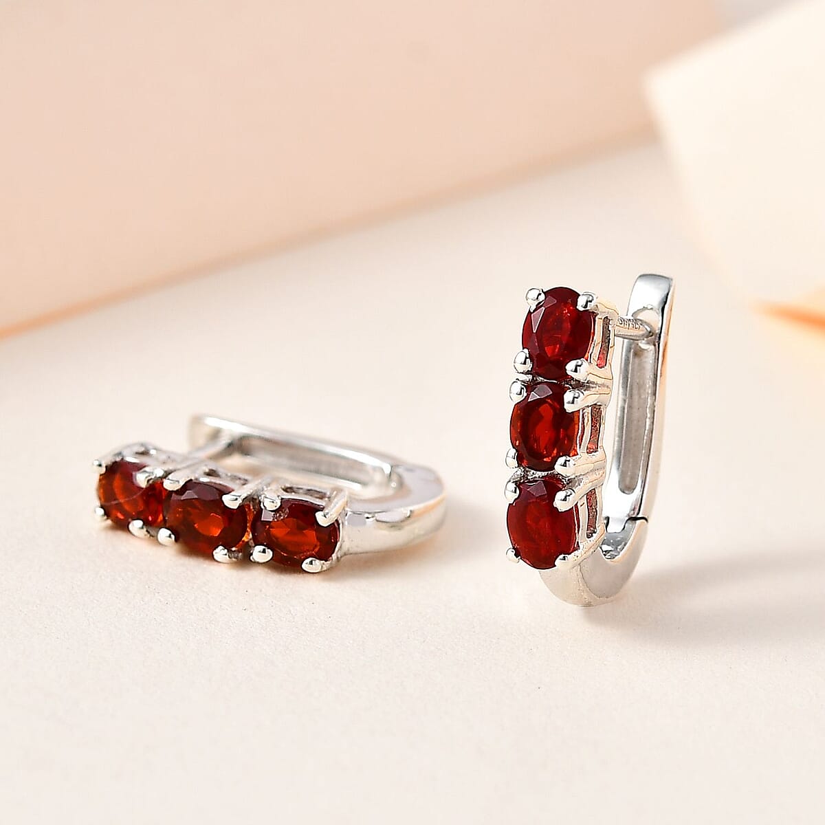 Mexican Cherry Fire Opal Huggie Hoop Earrings in Platinum Over Sterling Silver 1.35 ctw image number 1