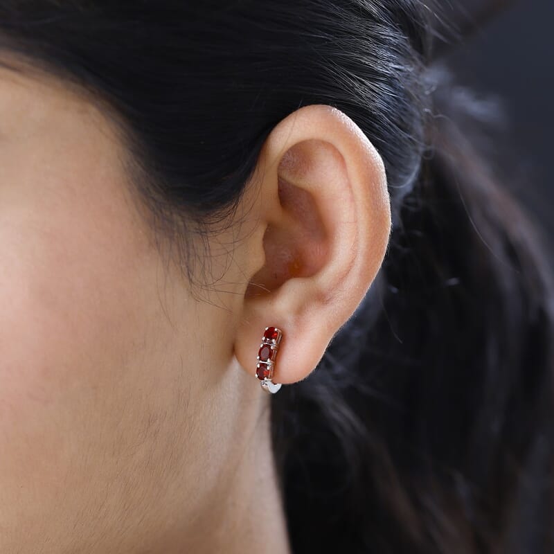 Mexican Cherry Fire Opal Huggie Hoop Earrings 1.35 ctw