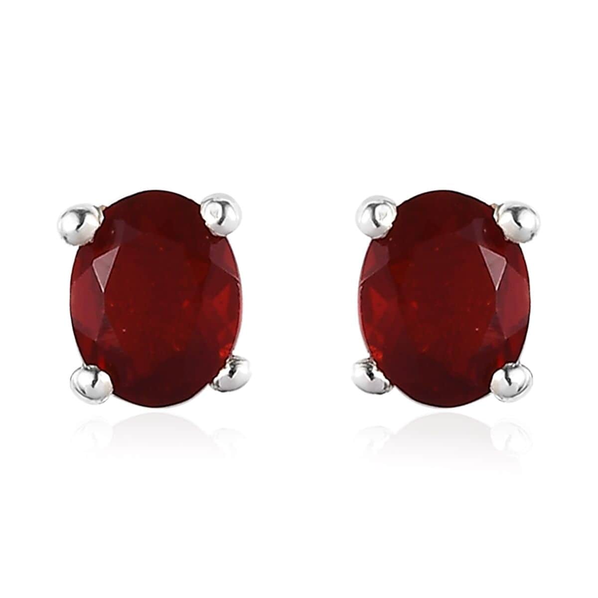 Mexican Cherry Fire Opal Solitaire Stud Earrings in Platinum Over Sterling Silver 0.90 ctw image number 0