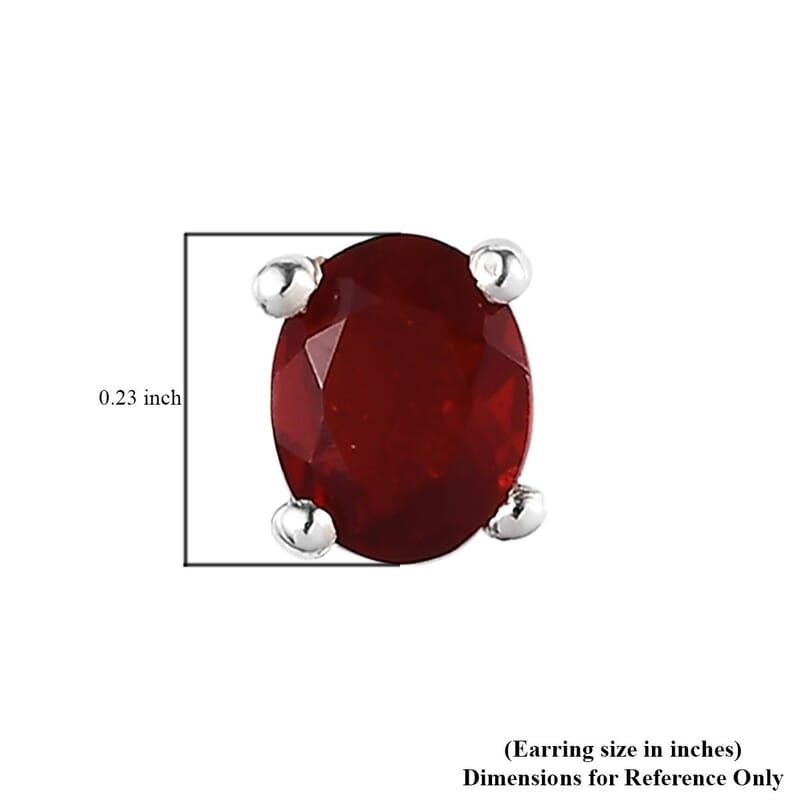Mexican Cherry Fire Opal Solitaire Stud Earrings in Platinum Over Sterling Silver 0.90 ctw