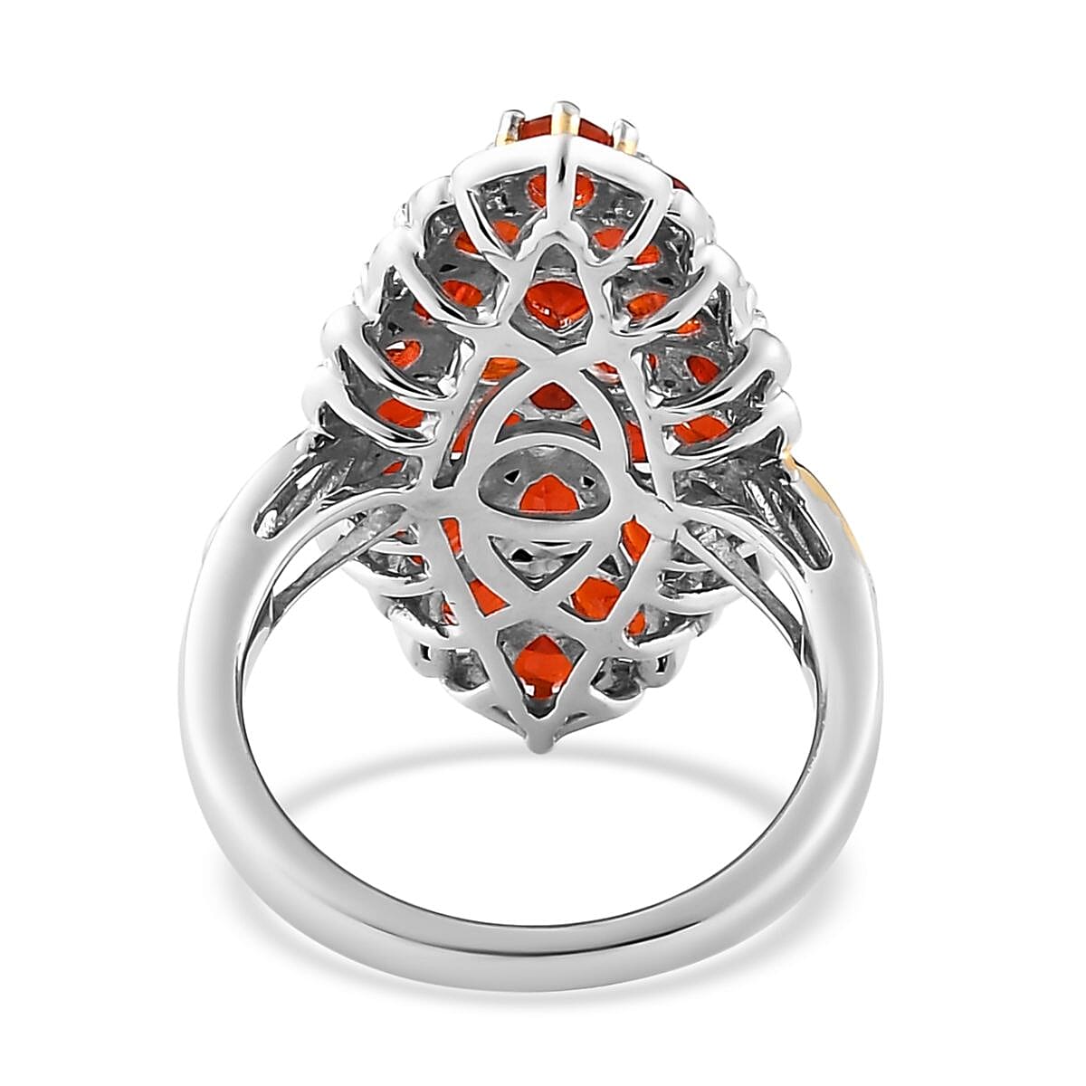 Mexican Cherry Fire Opal Elongated Ring in Vermeil Yellow Gold and Platinum Over Sterling Silver 4.10 ctw image number 4