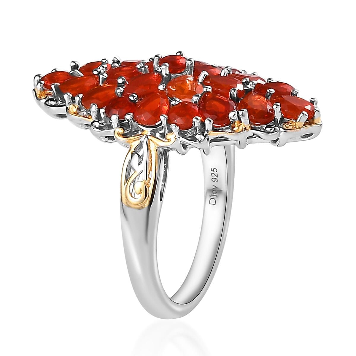 Mexican Cherry Fire Opal Elongated Ring in Vermeil YG and Platinum Over Sterling Silver (Size 8.0) 4.10 ctw image number 3