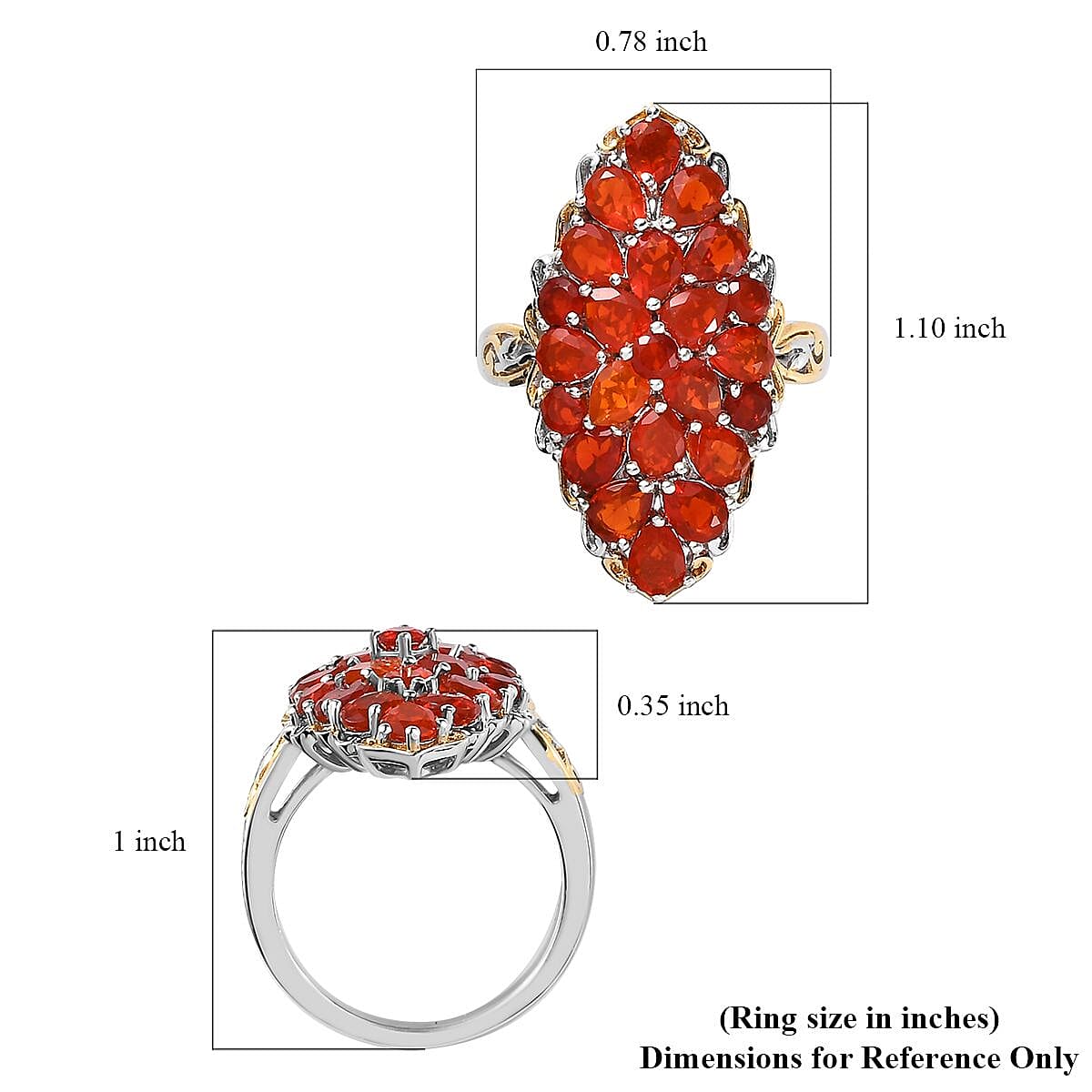 Mexican Cherry Fire Opal Elongated Ring in Vermeil YG and Platinum Over Sterling Silver (Size 8.0) 4.10 ctw image number 5