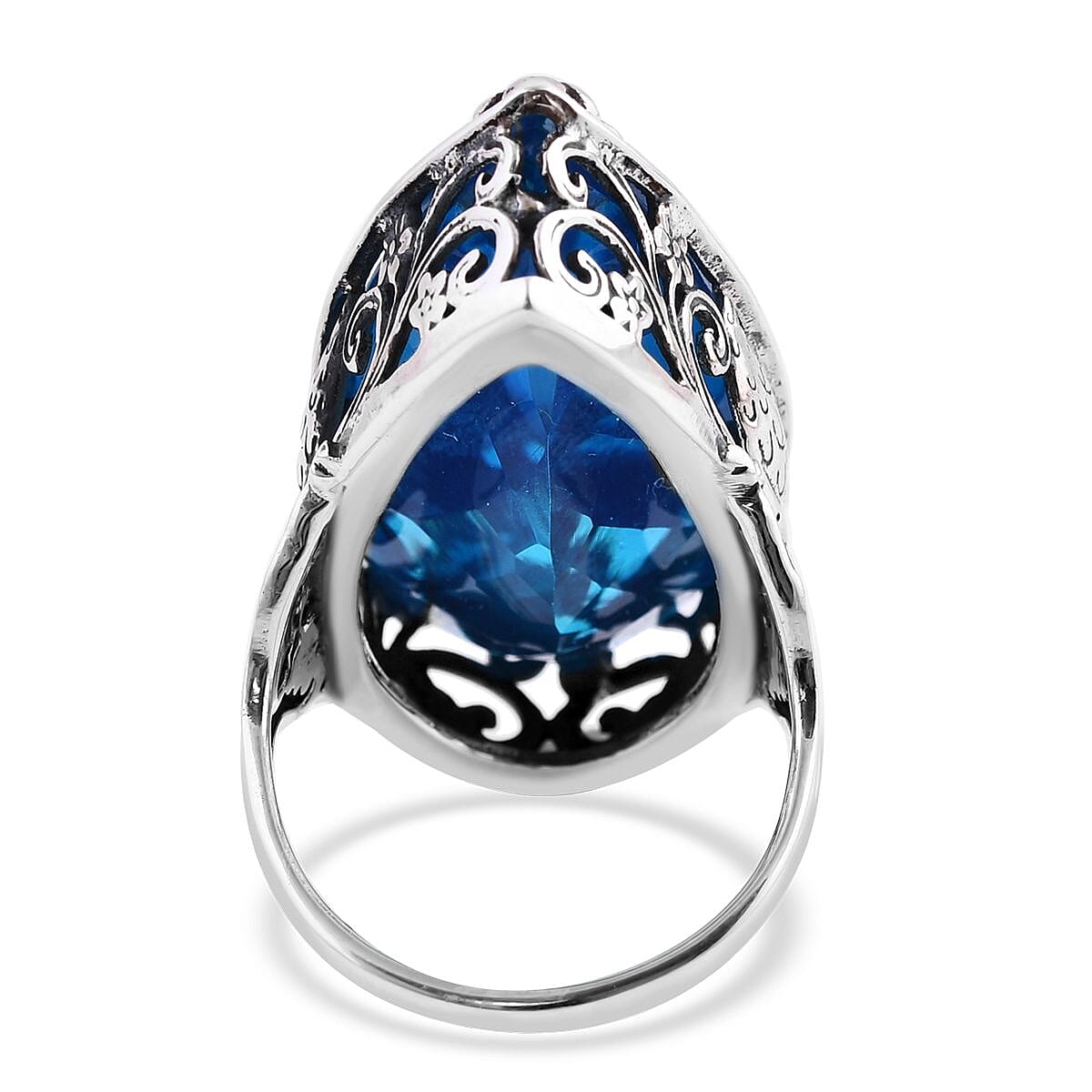 Doorbuster Bali Legacy Caribbean Quartz Peacock Ring in Sterling Silver (Size 10.0) 26.25 ctw image number 4